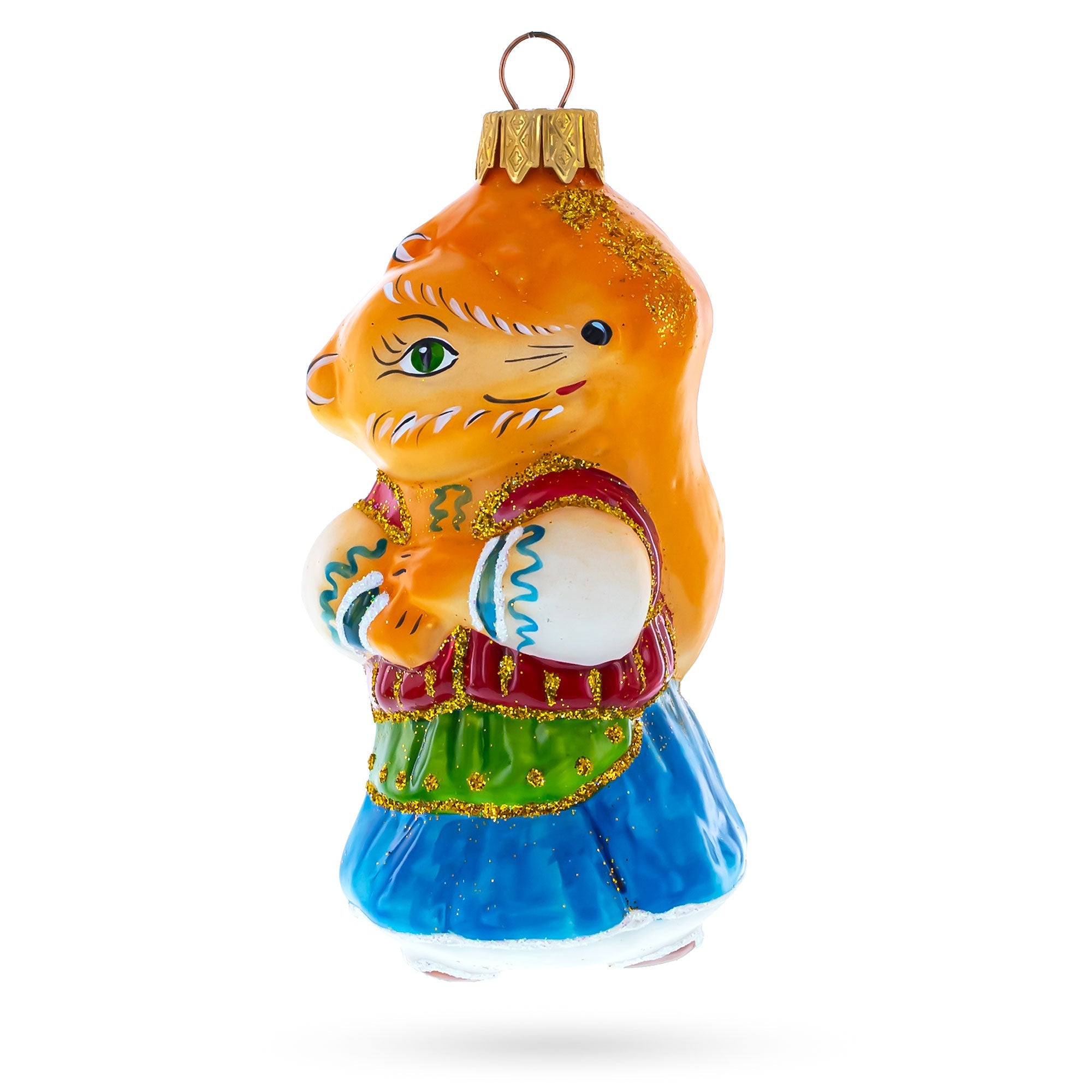 Fox In Traditional Folk Costume Glass Christmas Ornament