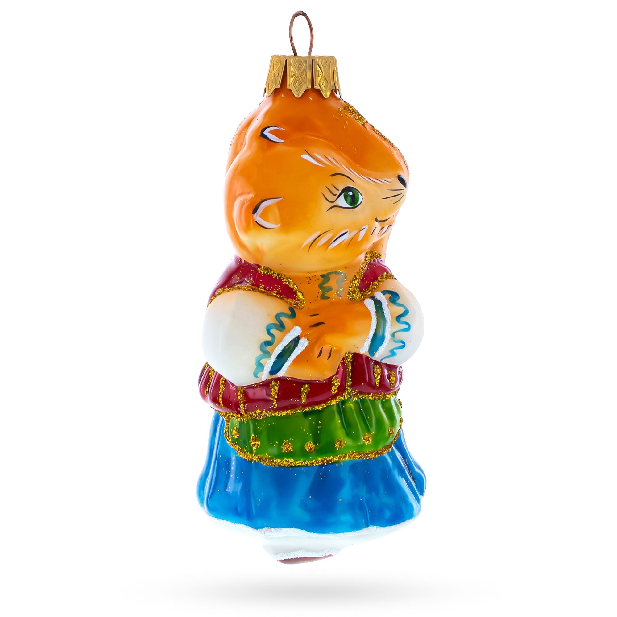 Fox In Traditional Folk Costume Glass Christmas Ornament