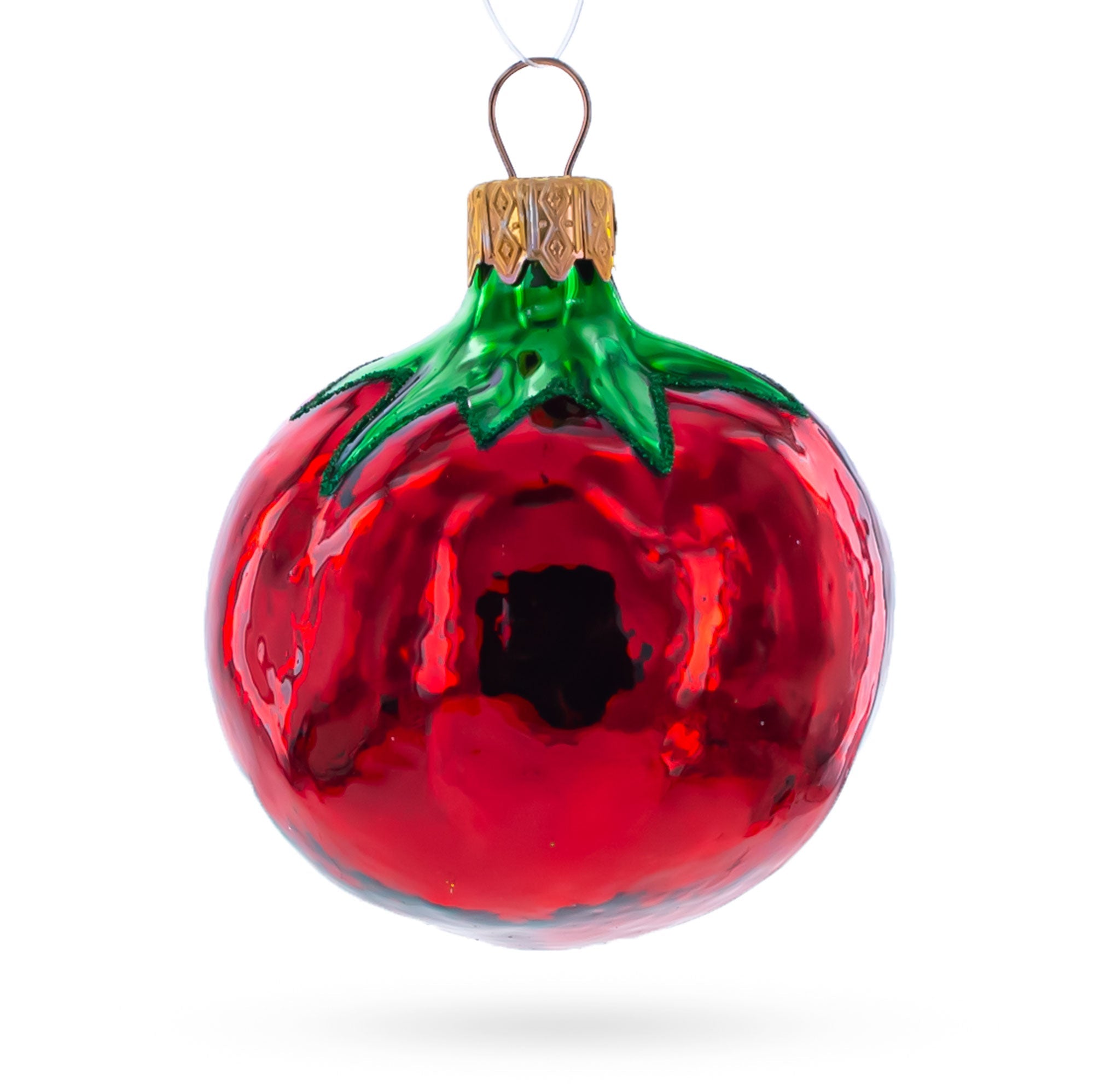 Glittered Shiny Tomato Glass Christmas Ornament