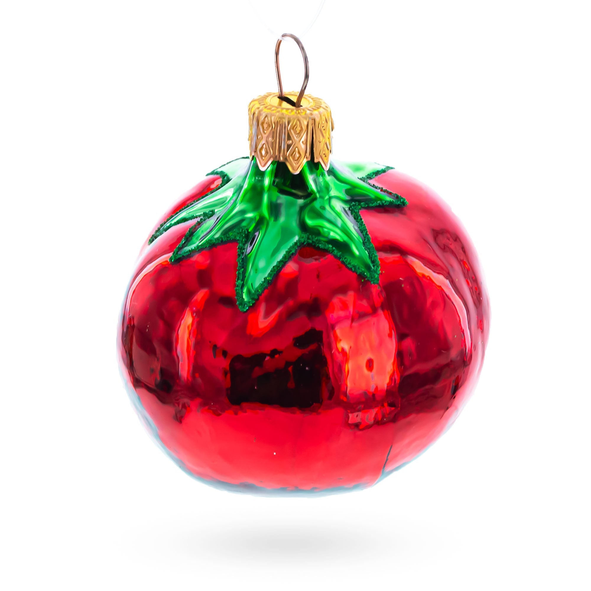 Glittered Shiny Tomato Glass Christmas Ornament