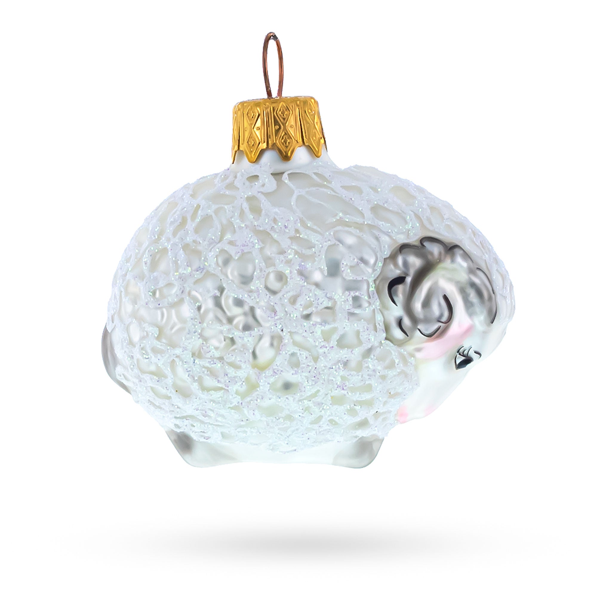 White Curly Ram Glass Christmas Ornament