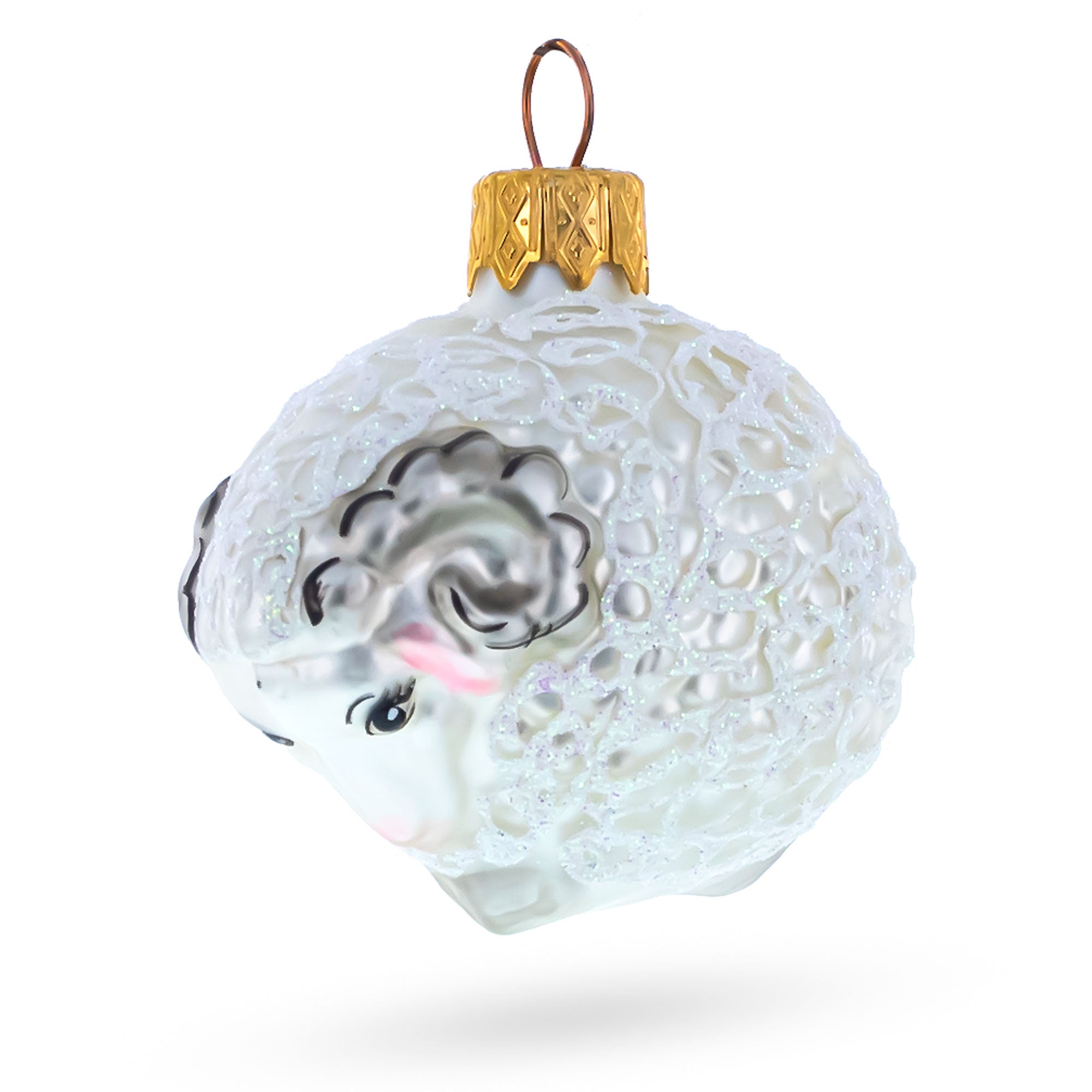 White Curly Ram Glass Christmas Ornament