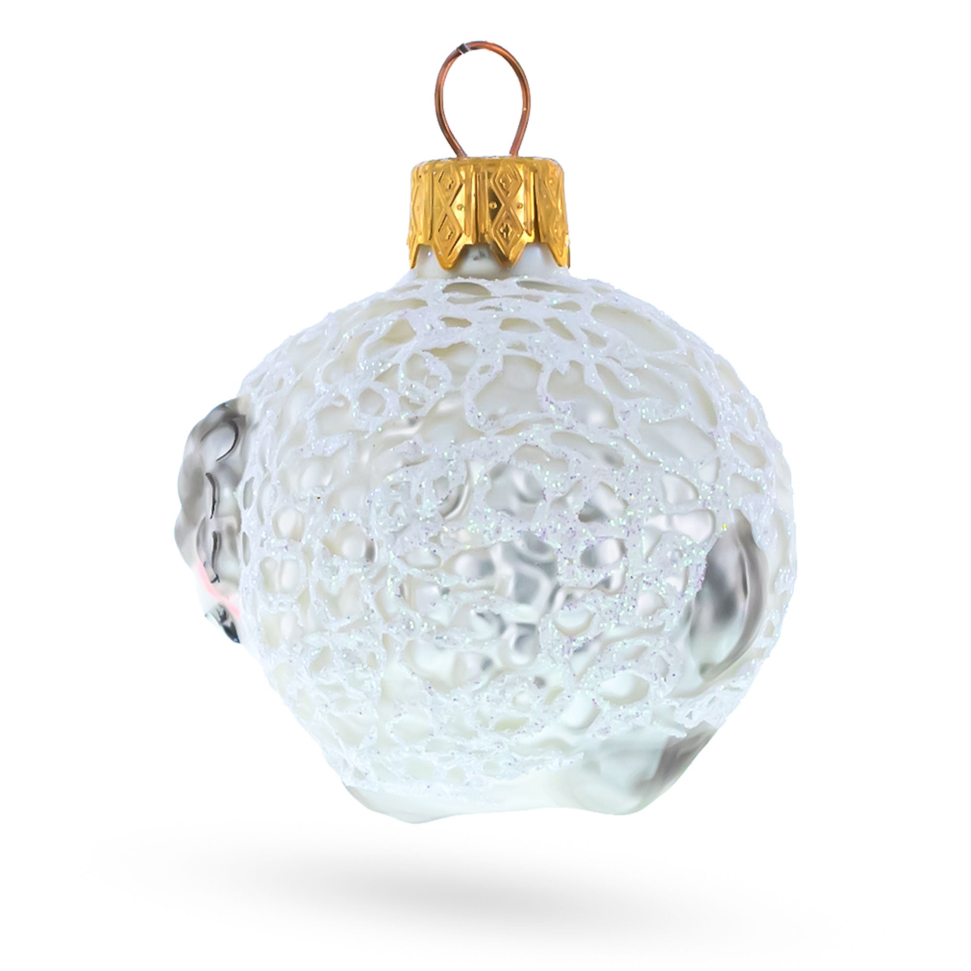 White Curly Ram Glass Christmas Ornament