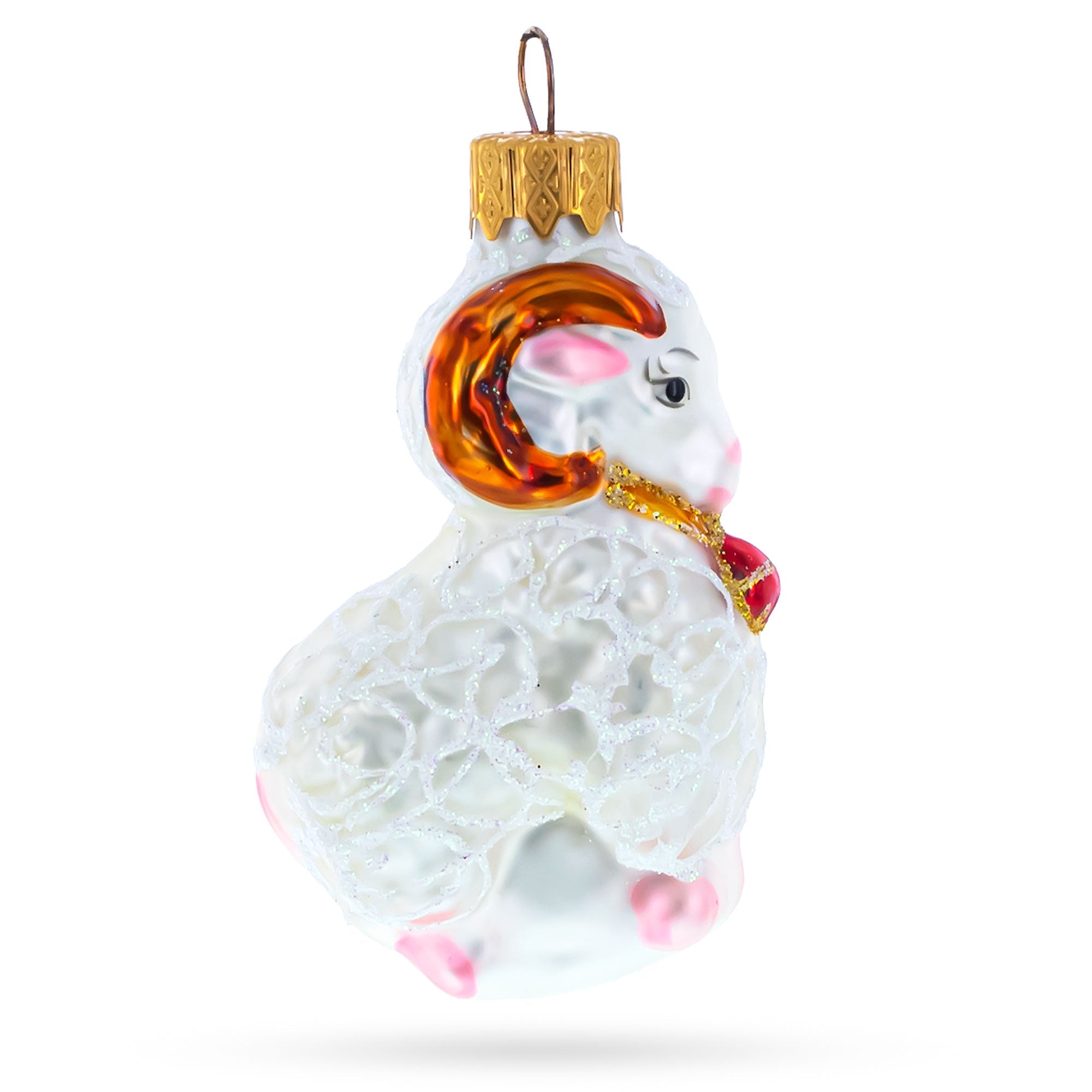 Ram With Bell Glass Christmas Ornament