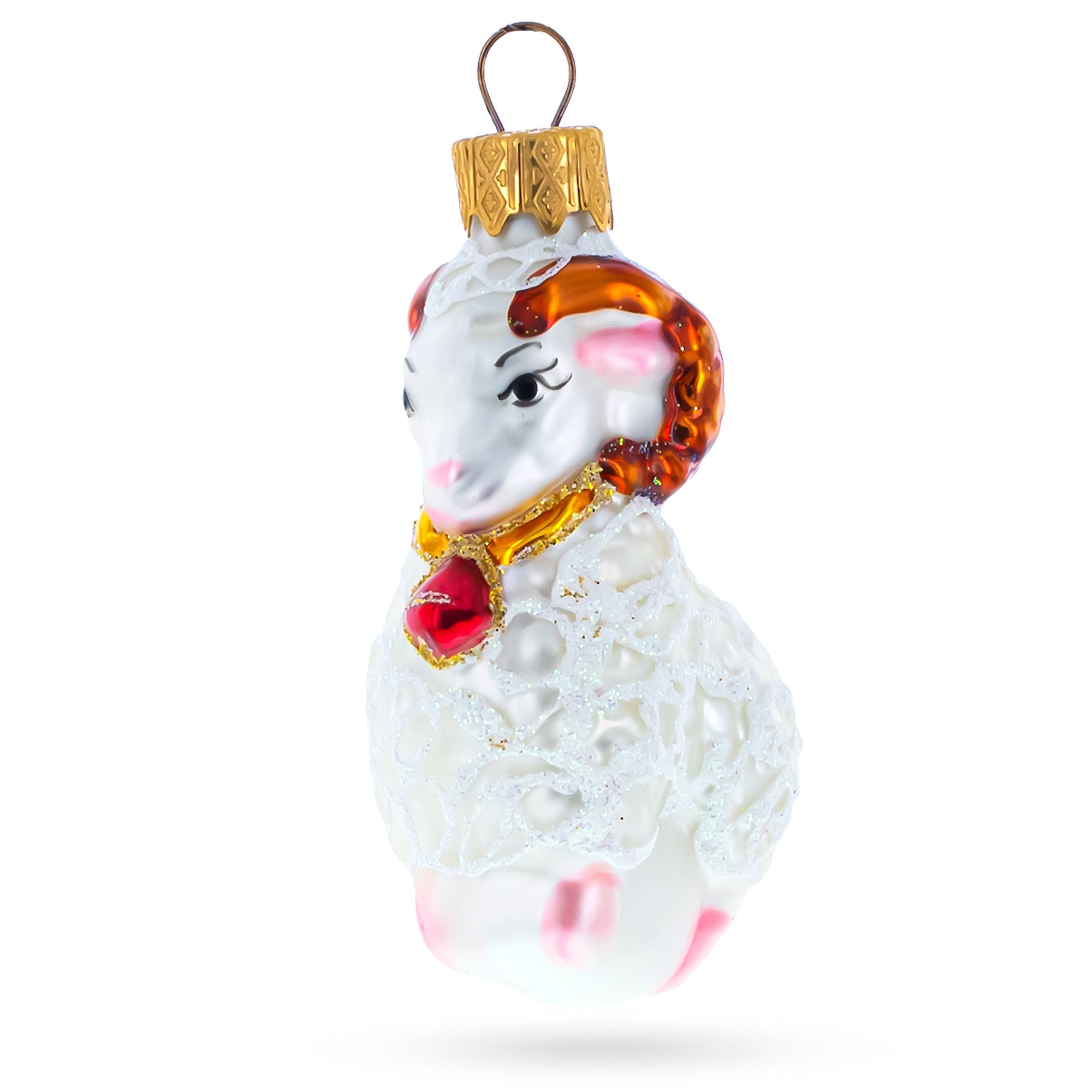 Ram With Bell Glass Christmas Ornament