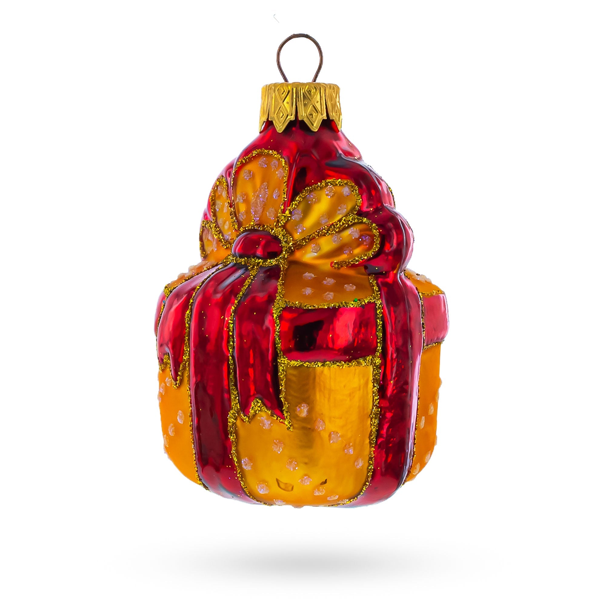 Orange Gift Box With Bow Glass Christmas Ornament