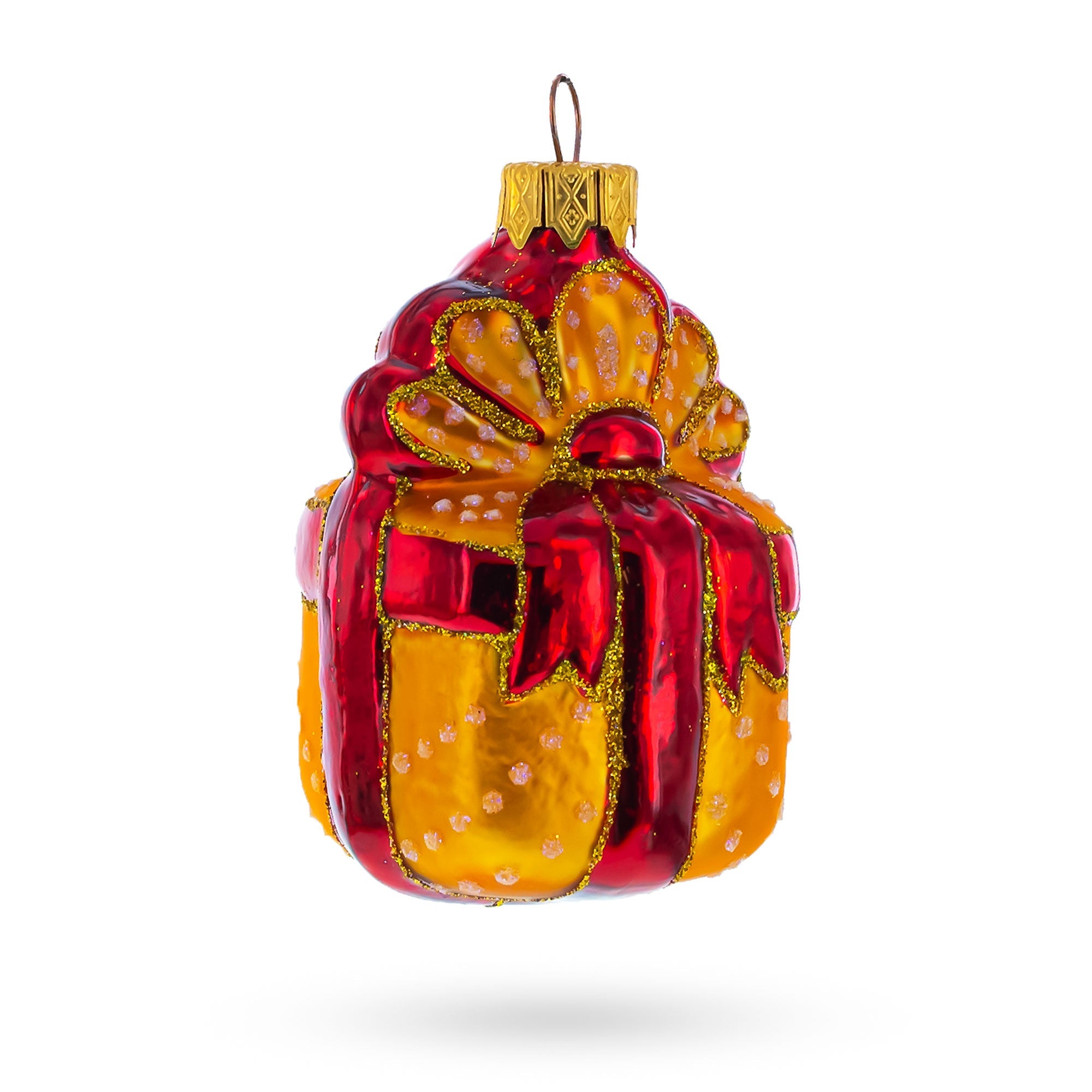 Orange Gift Box With Bow Glass Christmas Ornament