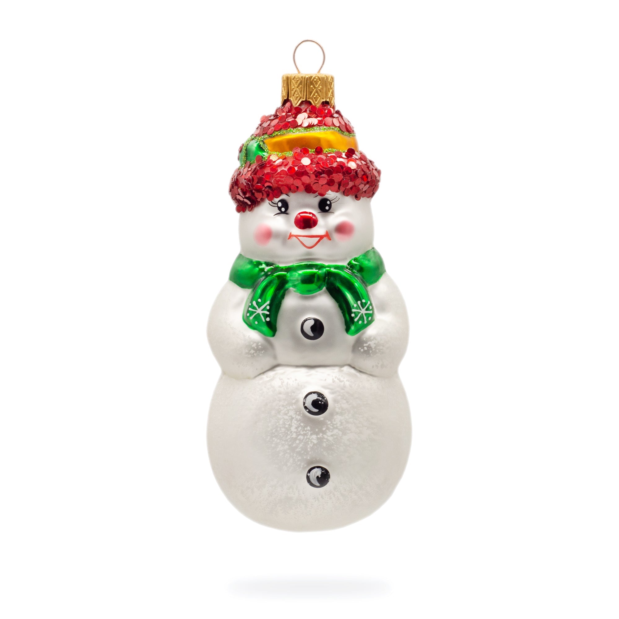 Snowman With Green Scarf Glass Christmas Ornament