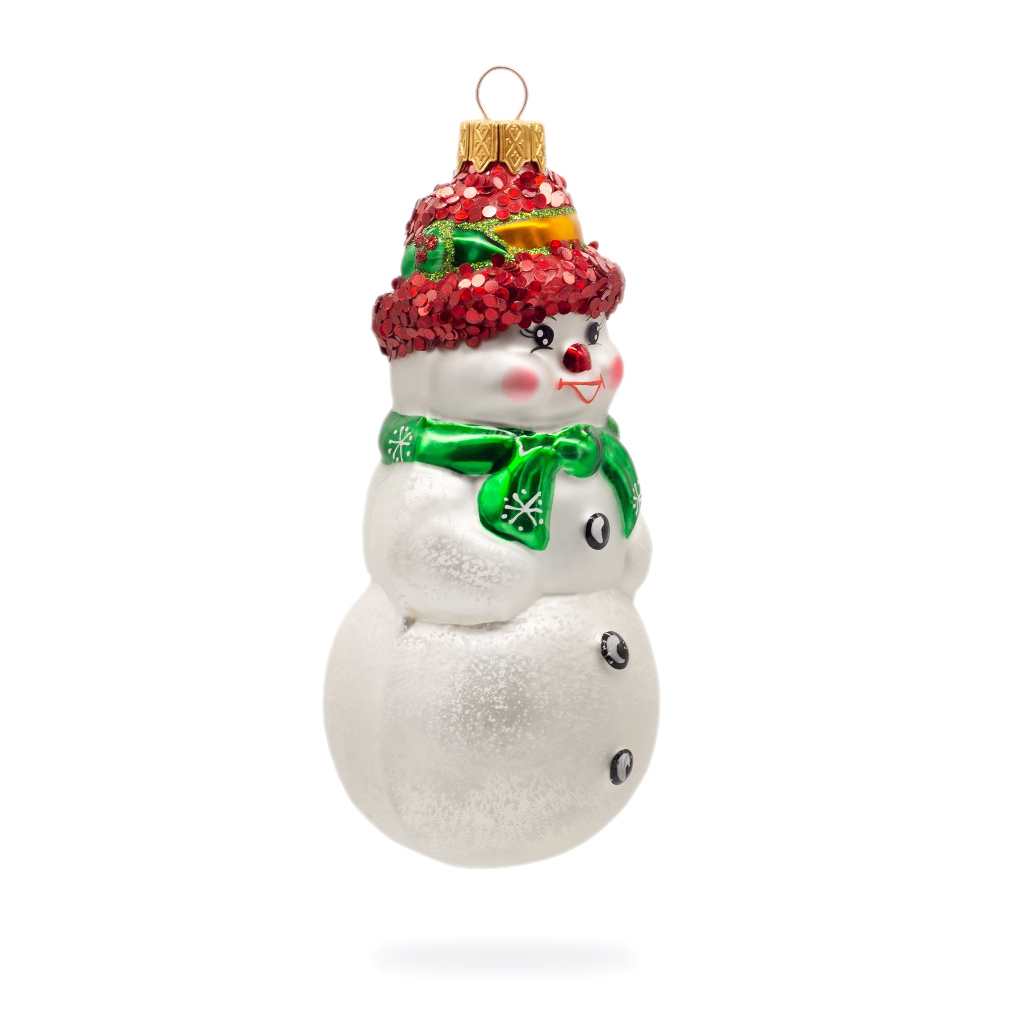 Snowman With Green Scarf Glass Christmas Ornament