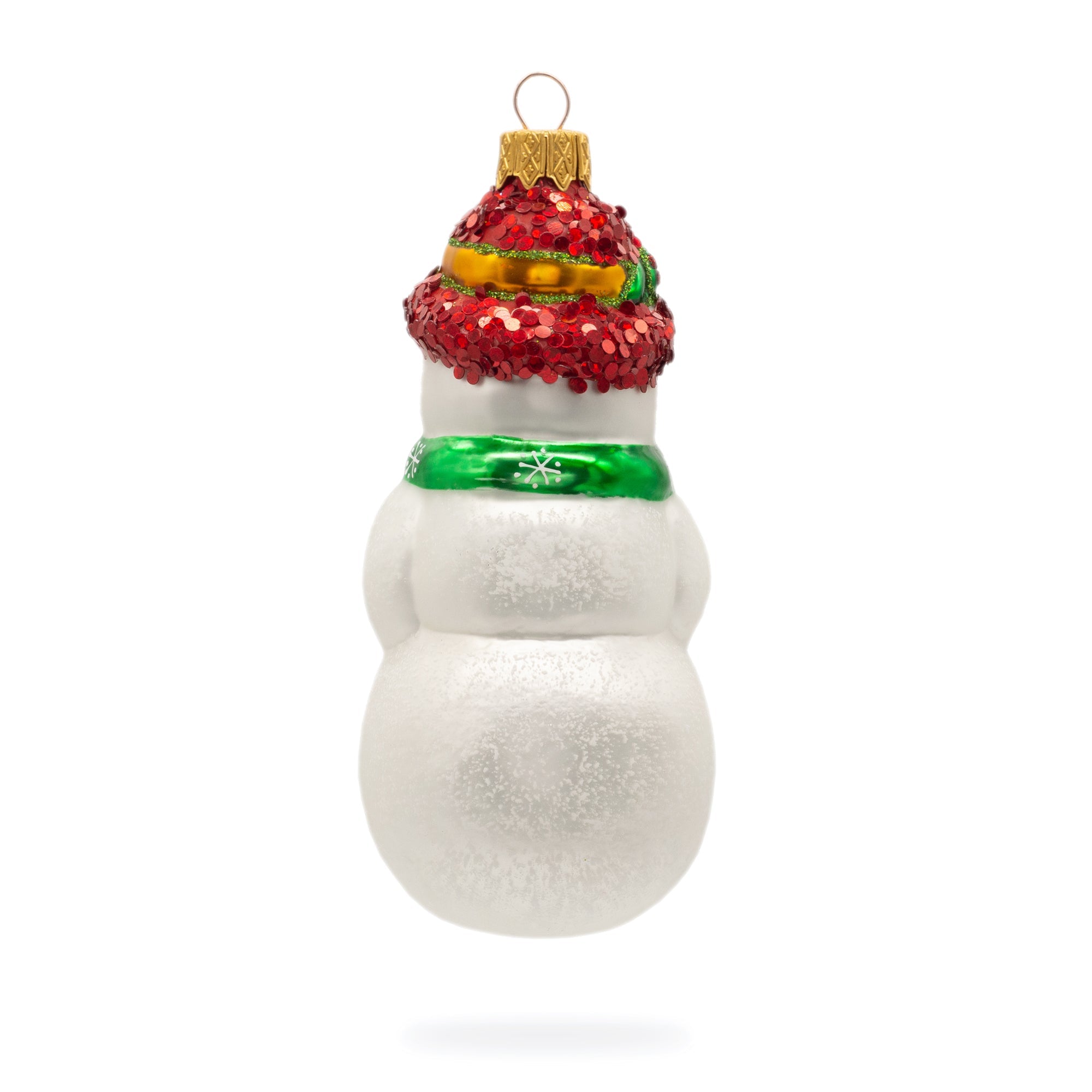 Snowman With Green Scarf Glass Christmas Ornament