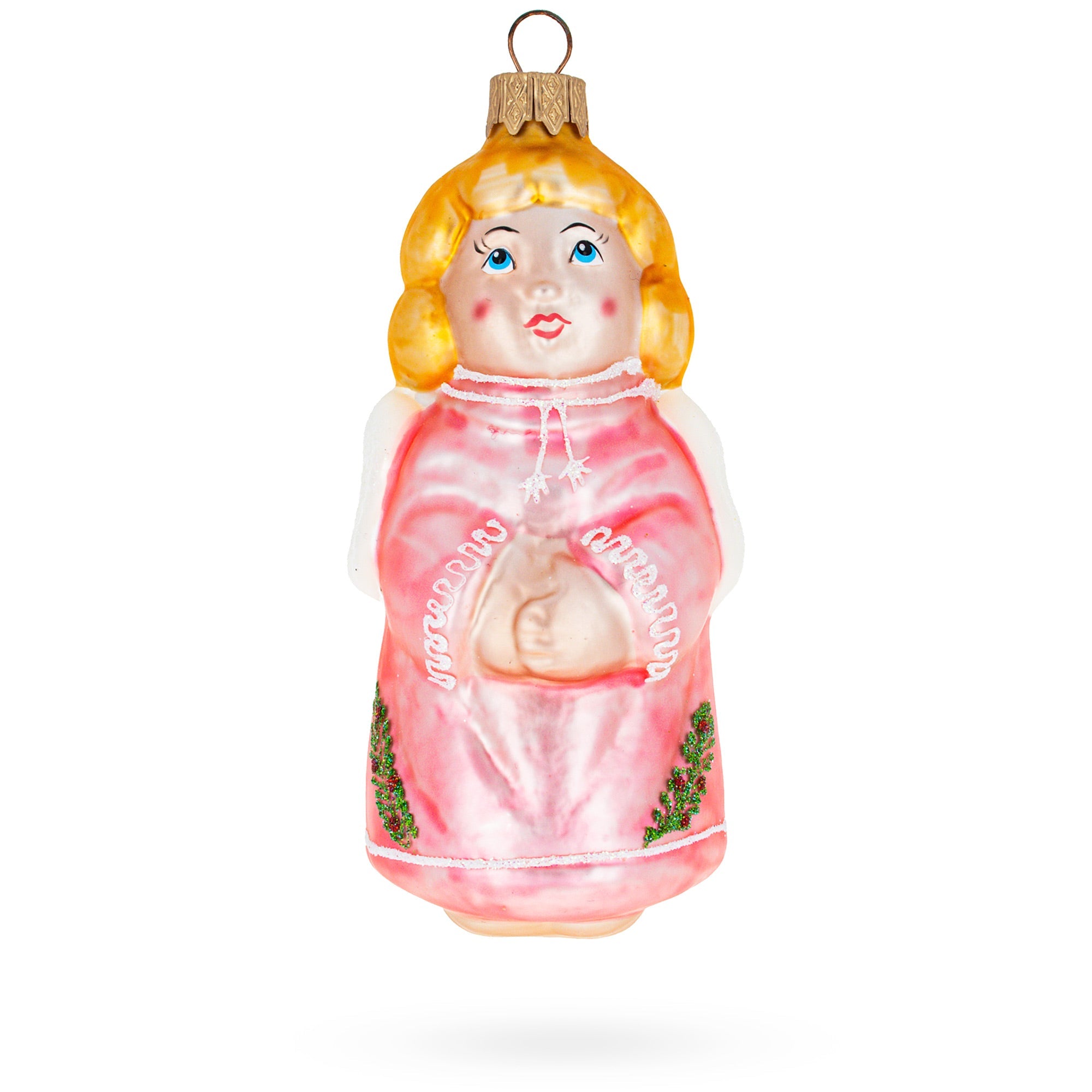 Angel In Pink Dress Glass Christmas Ornament