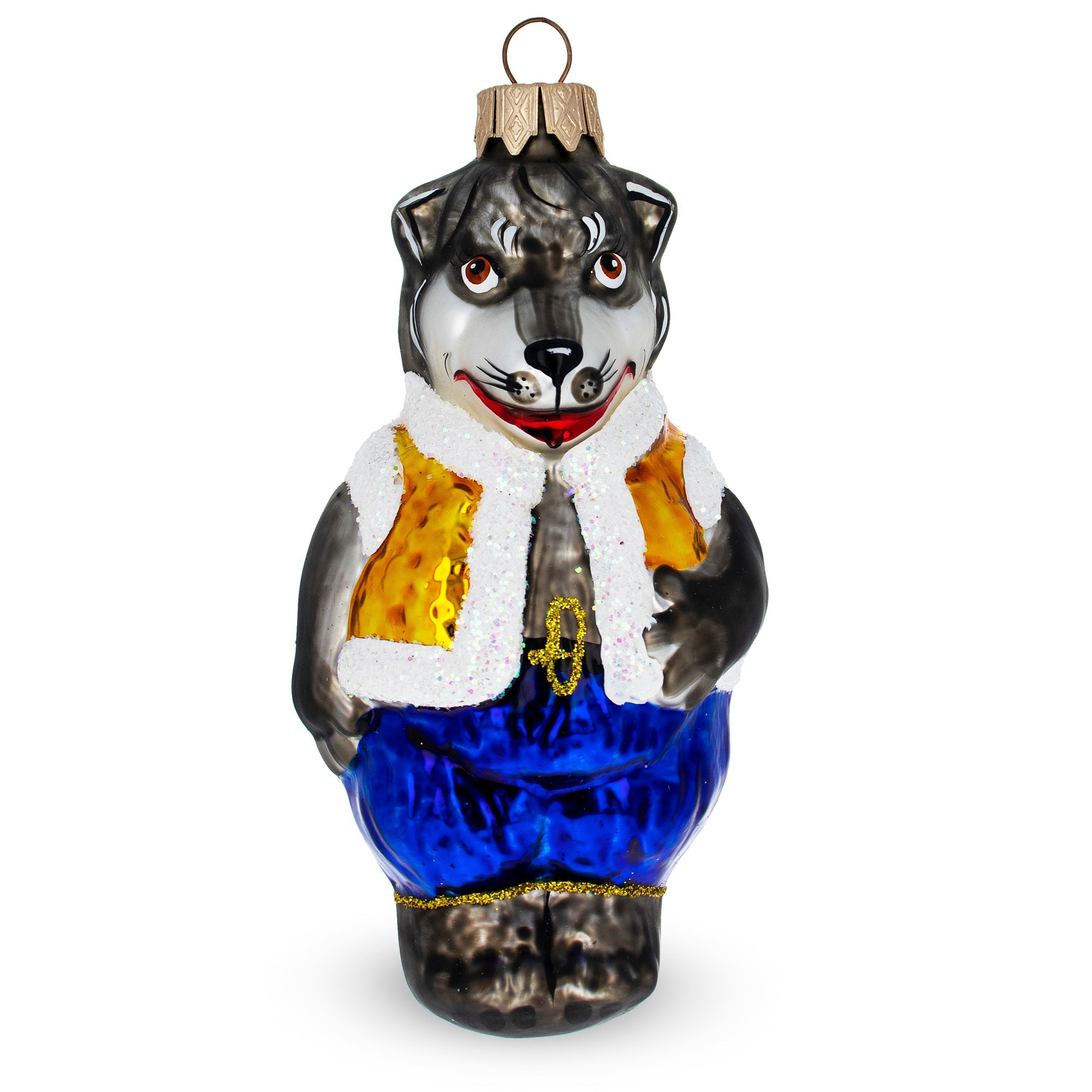 Wolf In Winter Jacket Folk Costume Glass Christmas Ornament