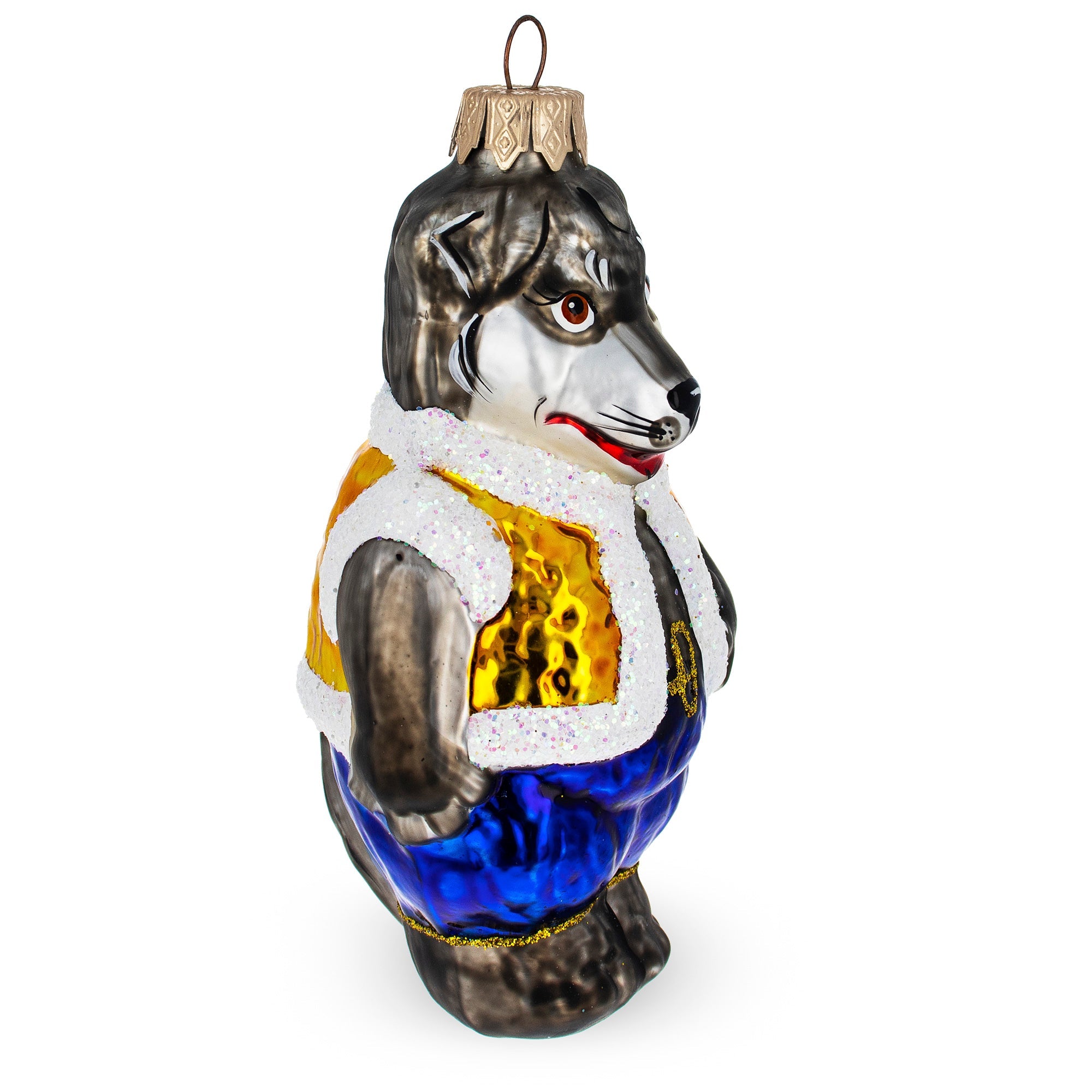 Wolf In Winter Jacket Folk Costume Glass Christmas Ornament