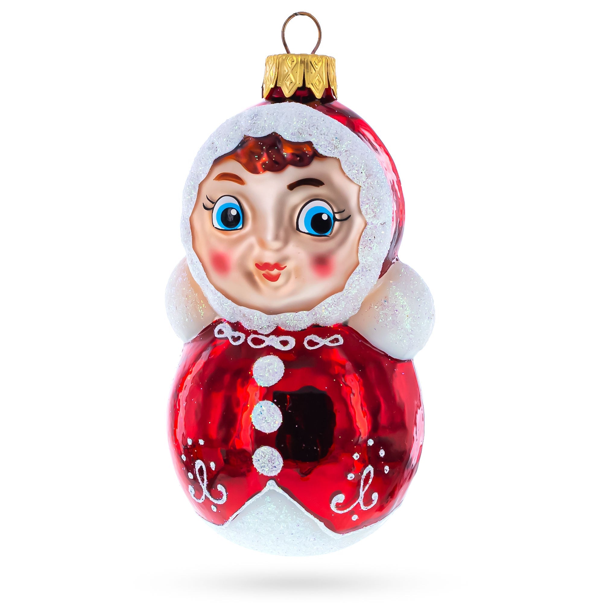 Roly-poly Doll Glass Christmas Ornament