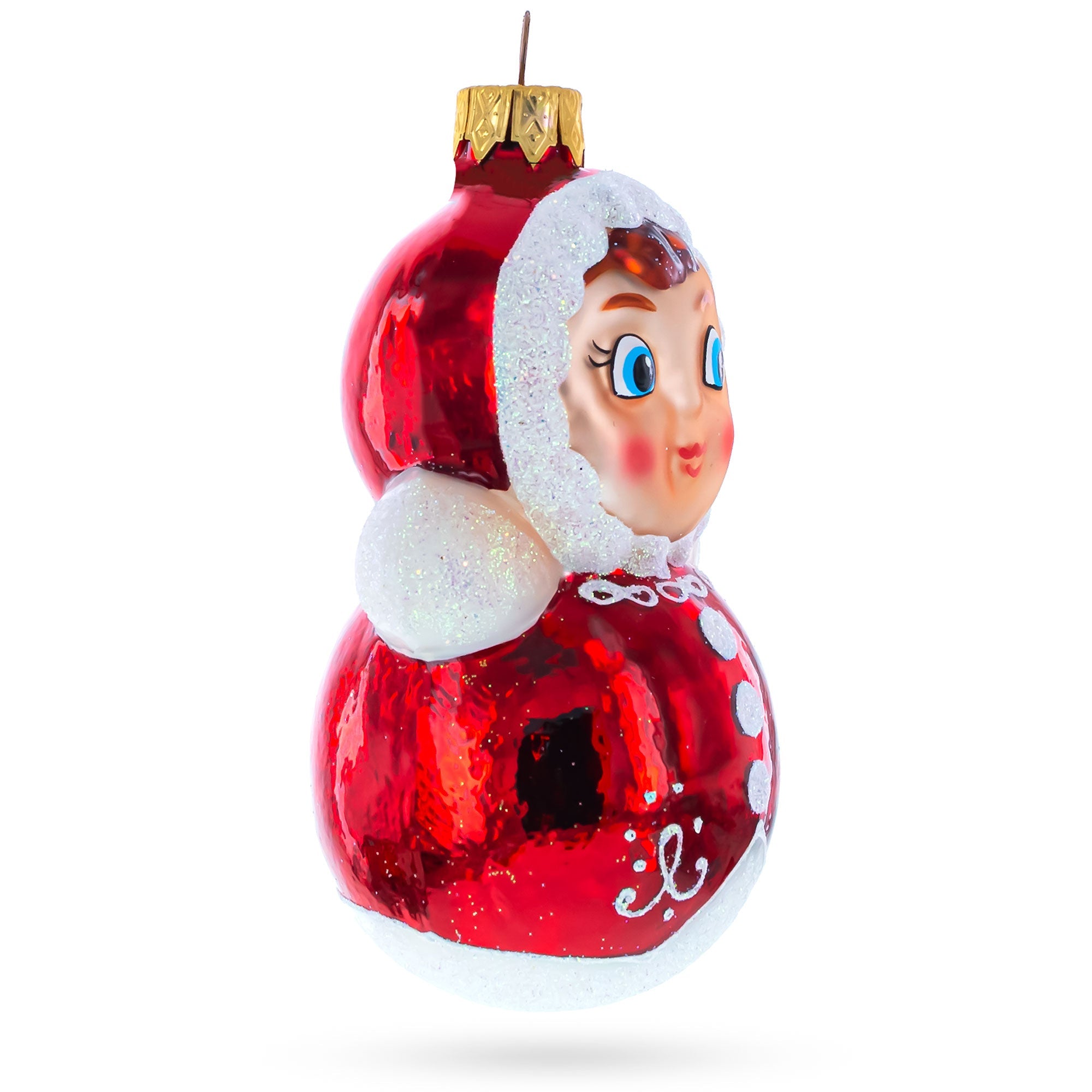 Roly-poly Doll Glass Christmas Ornament