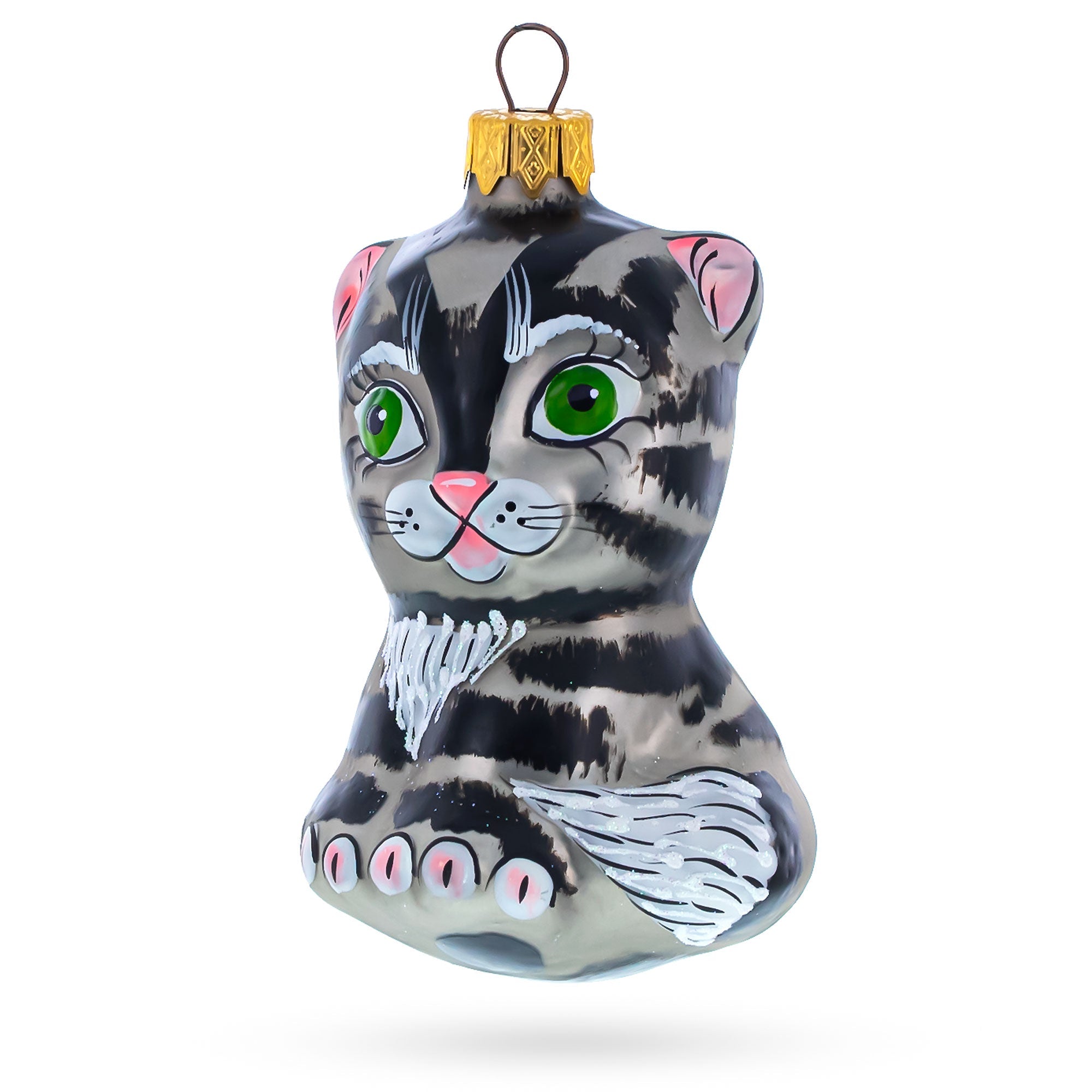 Grey Cat Glass Christmas Ornament