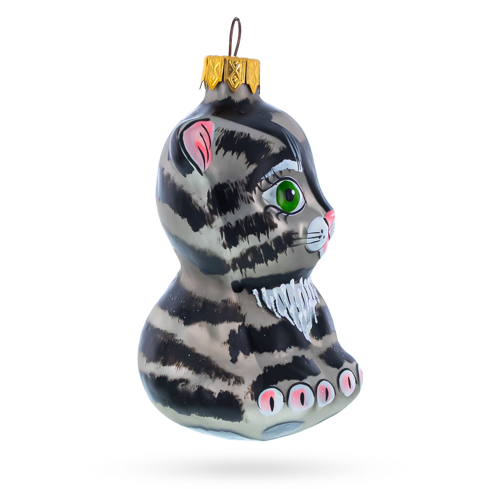 Grey Cat Glass Christmas Ornament