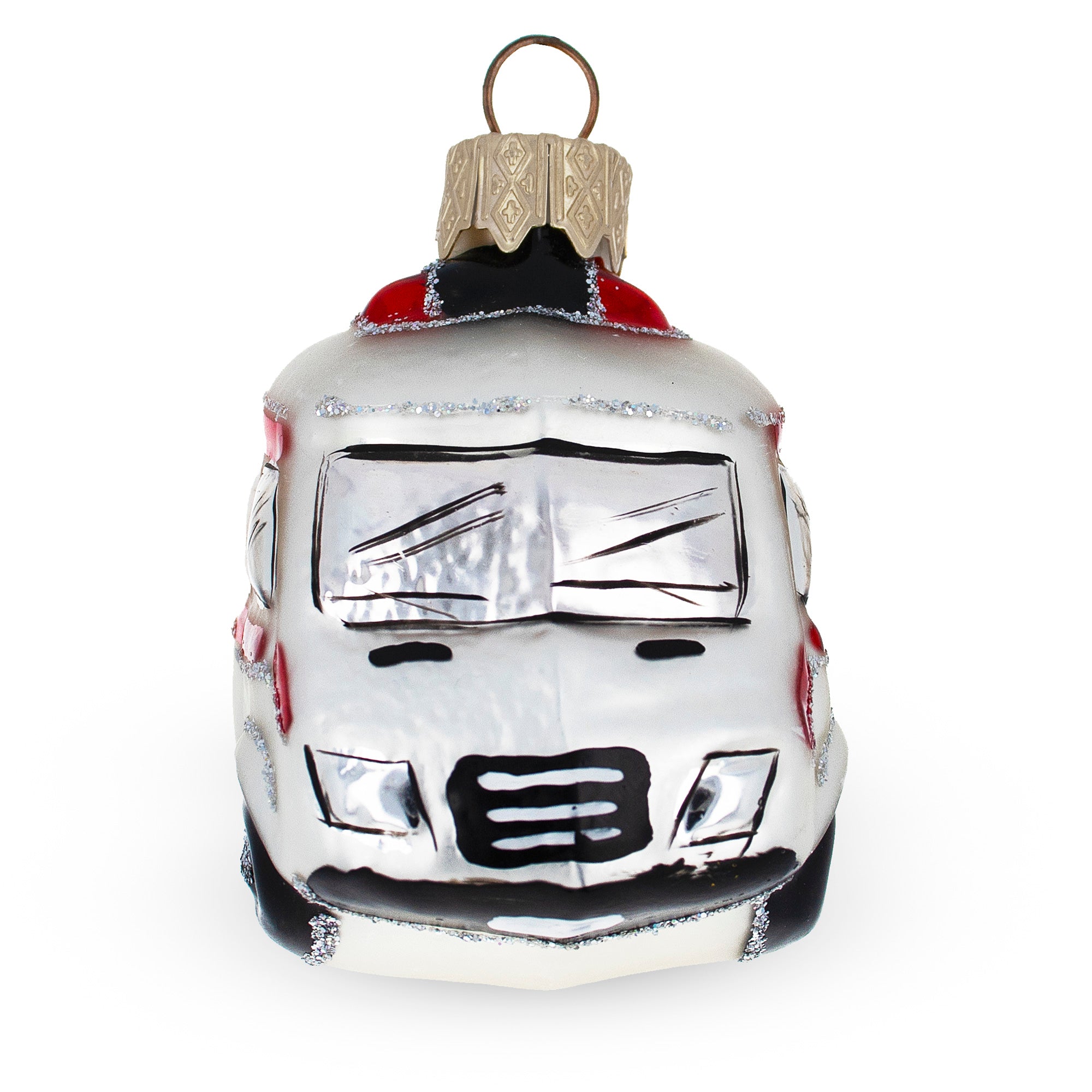 White Ambulance Car Glass Christmas Ornament