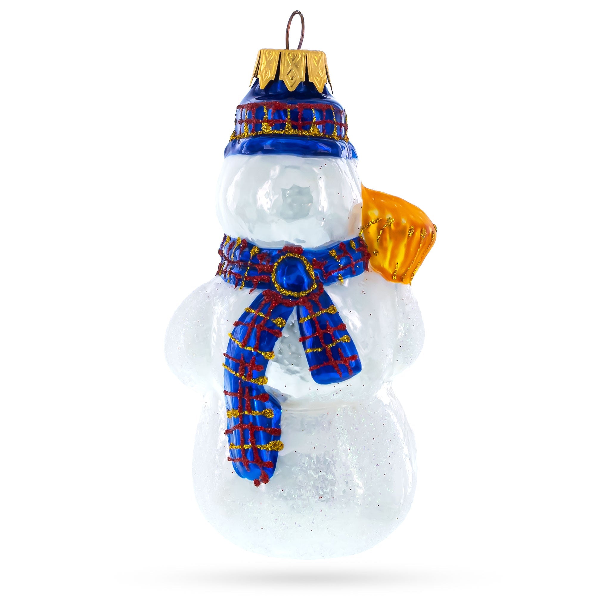 Snowman Holding Broom Glass Christmas Ornament