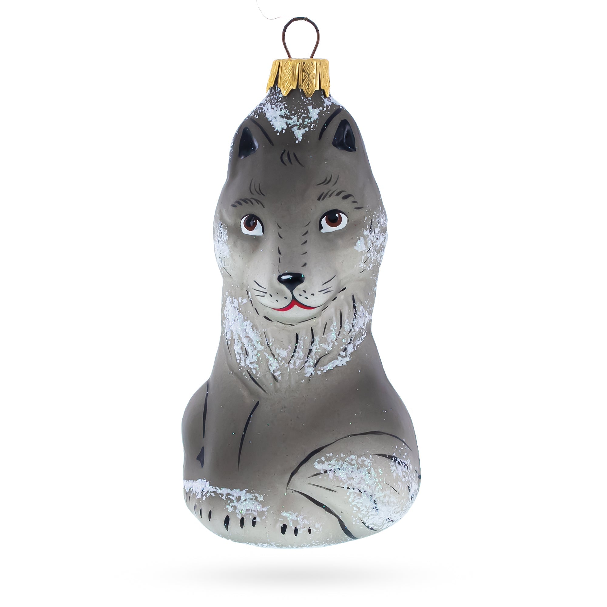 Gray Wolf Glass Christmas Ornament