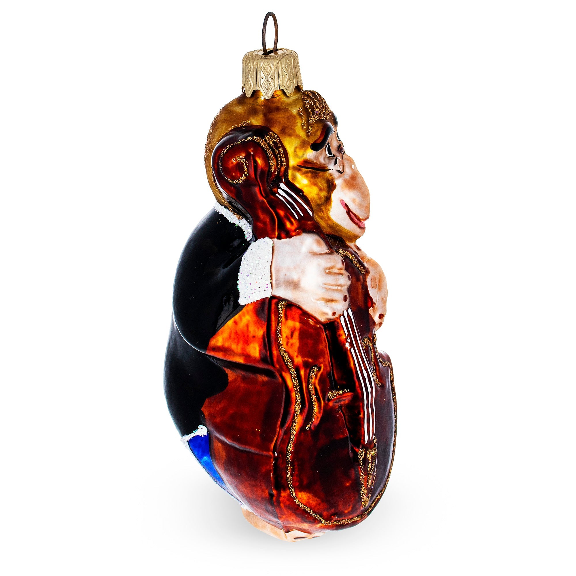 Monkey Playing Contrabass Glass Christmas Ornament