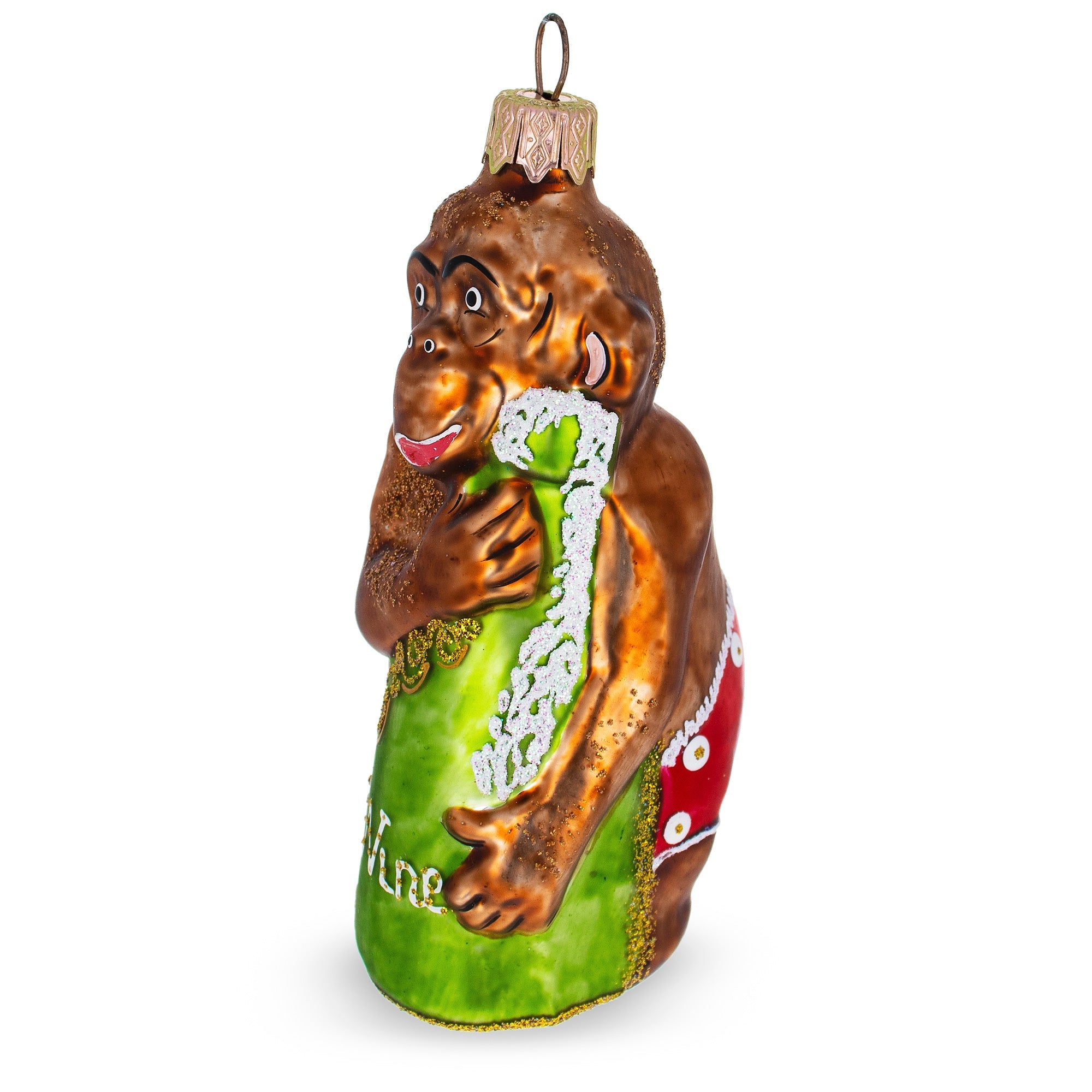 Monkey With Wine Bottle Glass Christmas Ornament