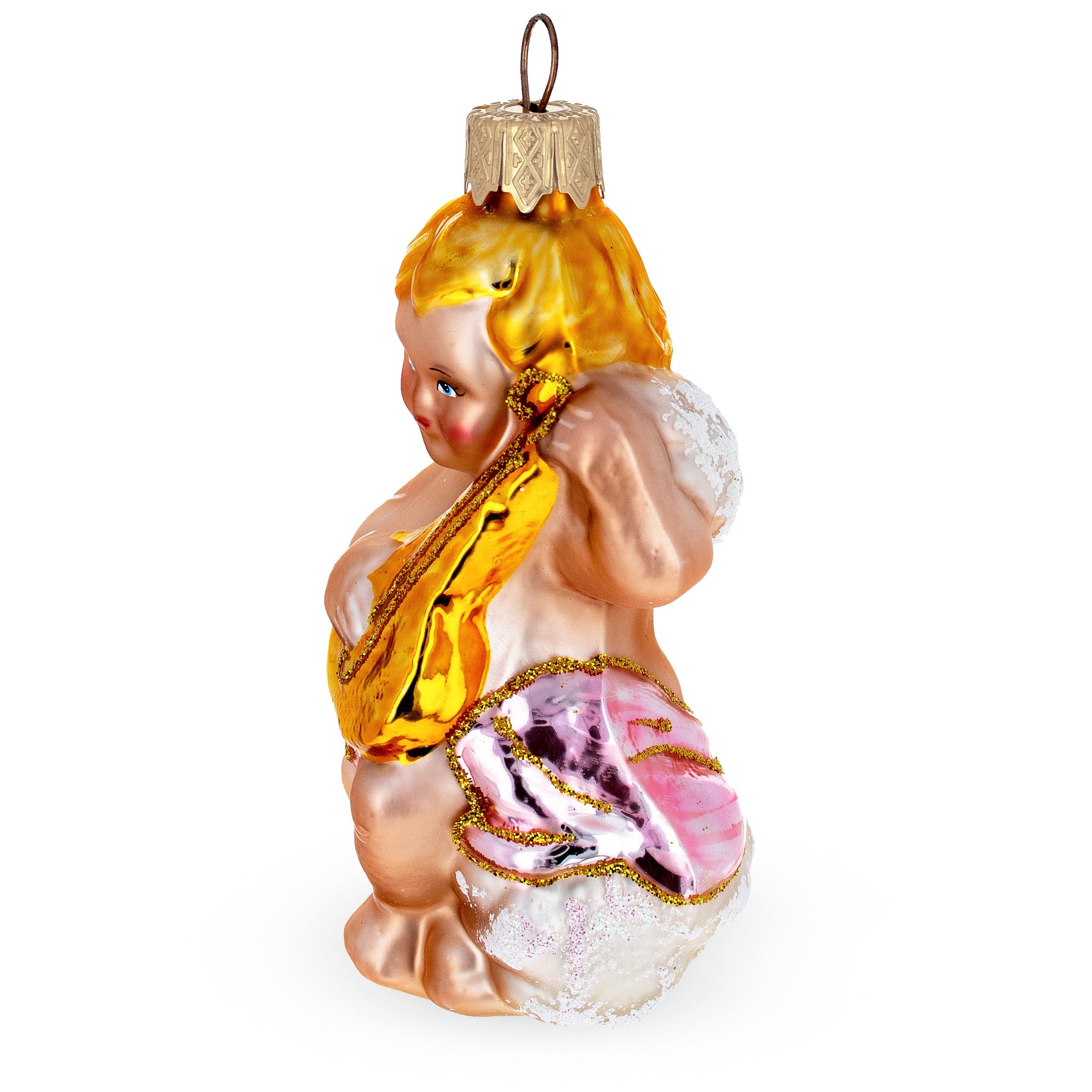 Baby Angel Playing Music Glass Christmas Ornament