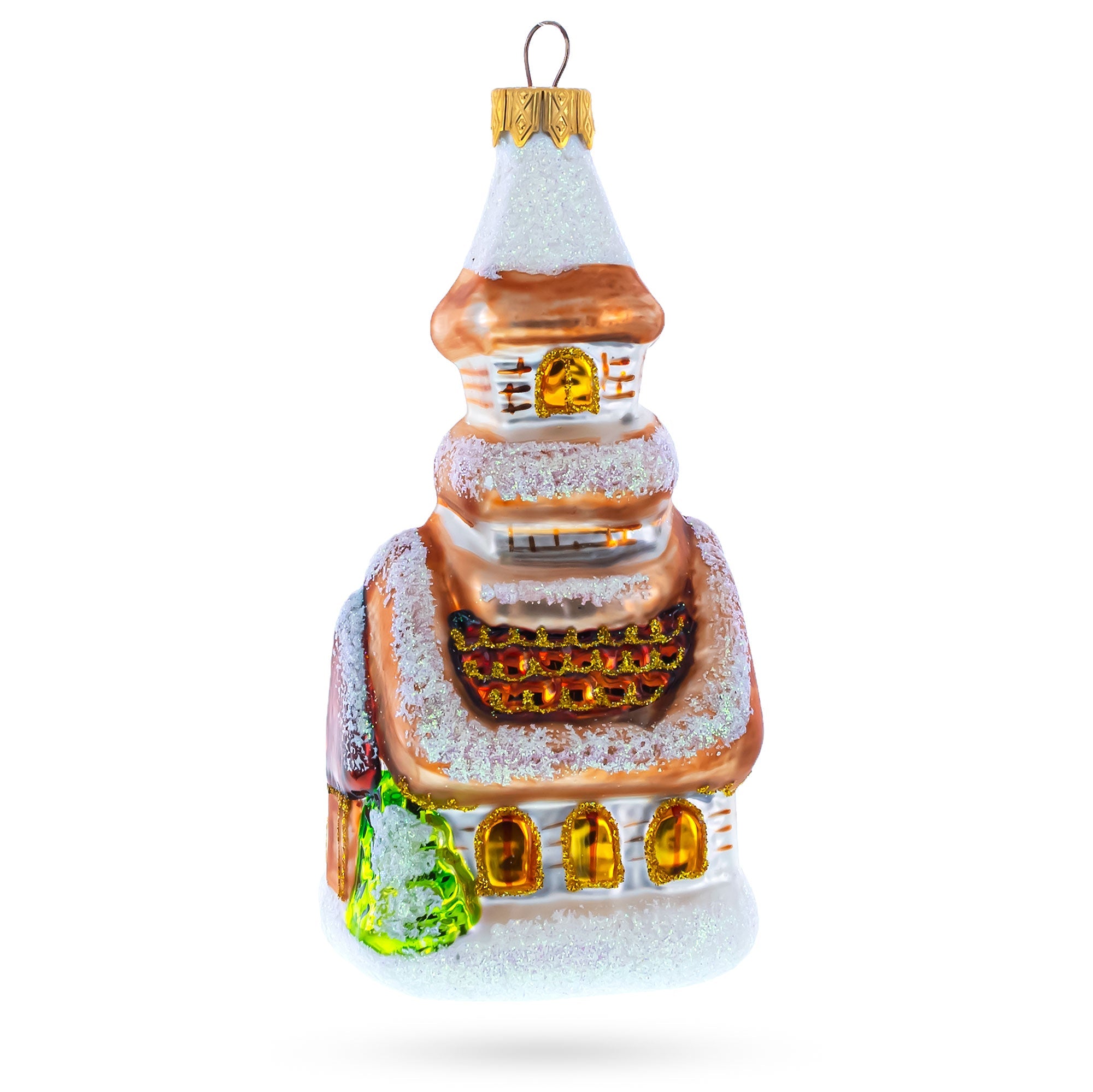 Snow-covered Church Glass Christmas Ornament