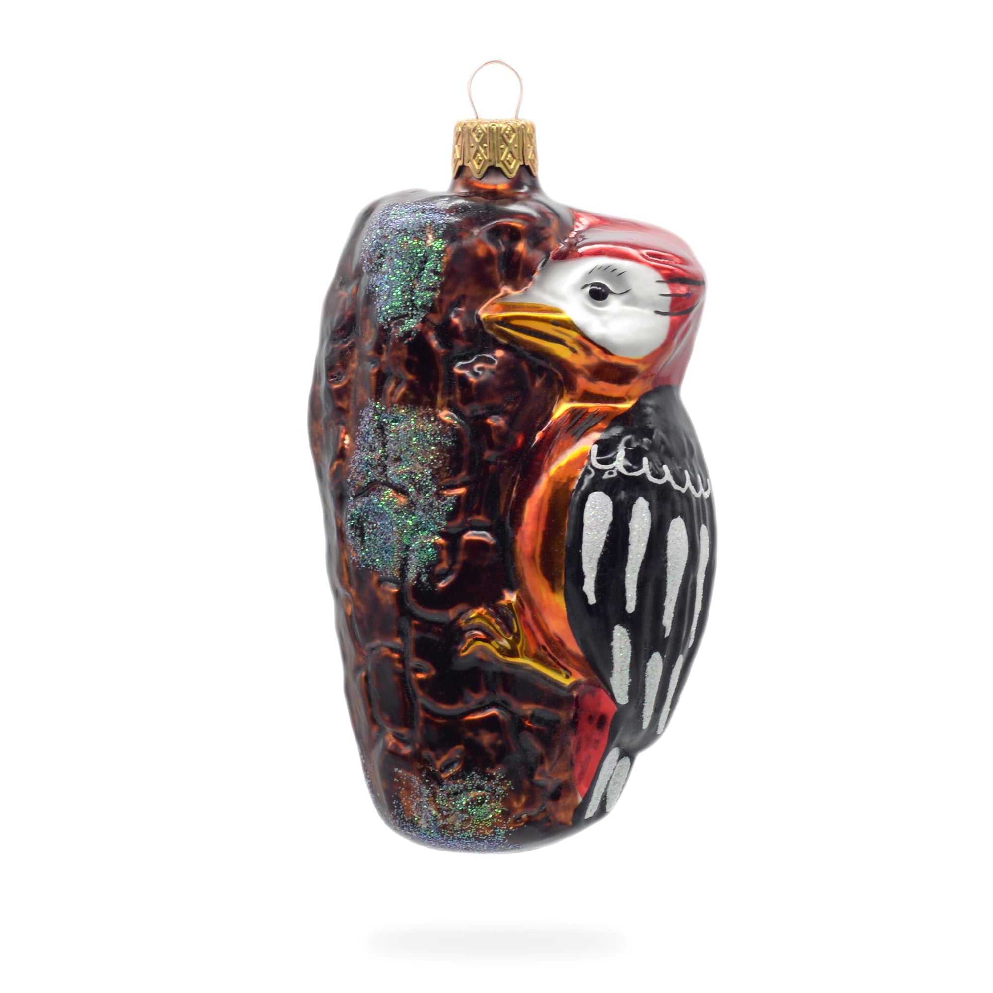 Woodpecker On A Branch Glass Christmas Ornament