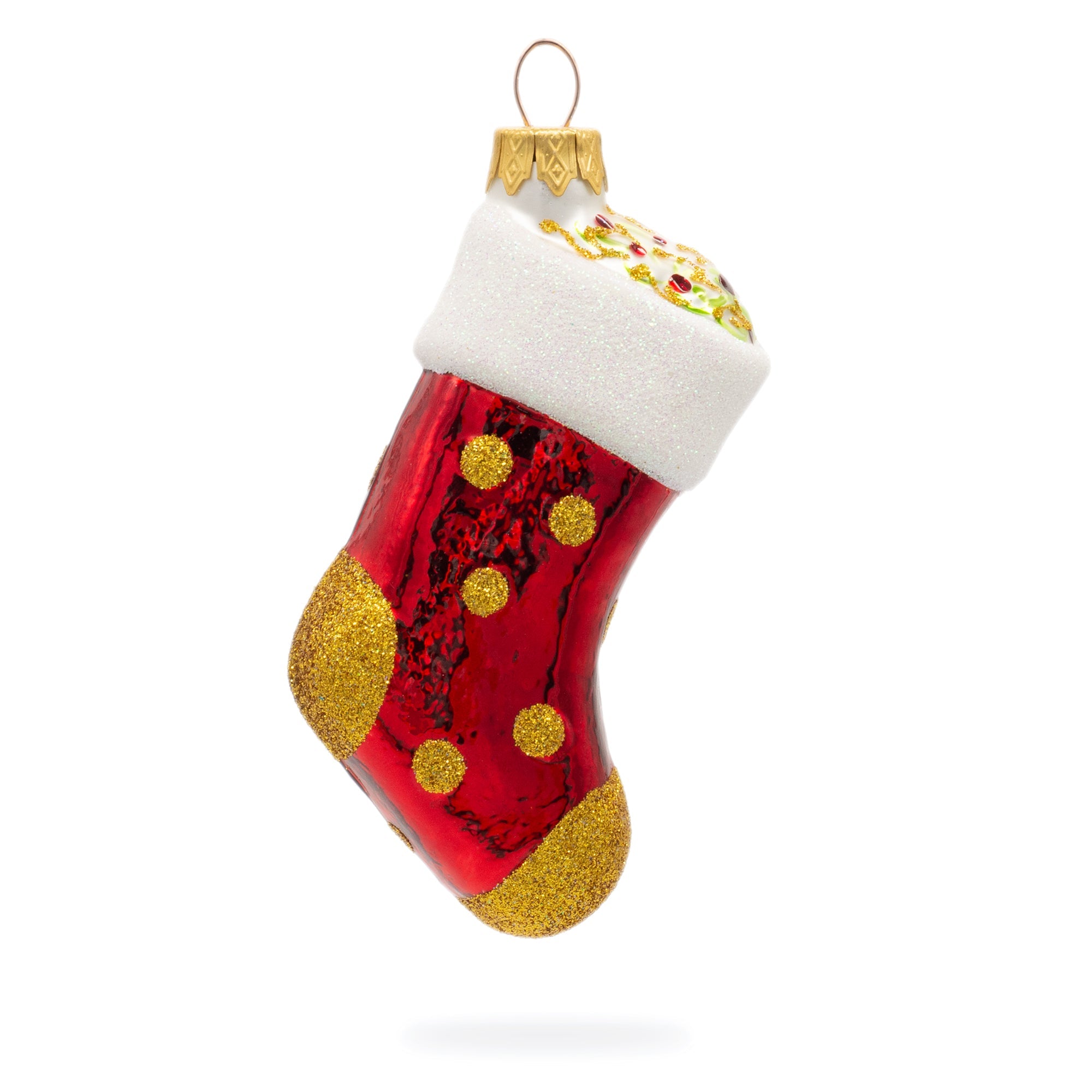 Shiny Polka Dot Decorated Stocking Glass Christmas Ornament