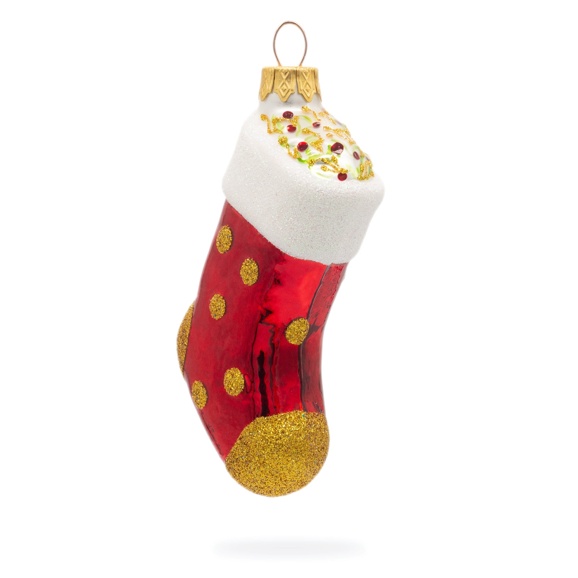 Shiny Polka Dot Decorated Stocking Glass Christmas Ornament