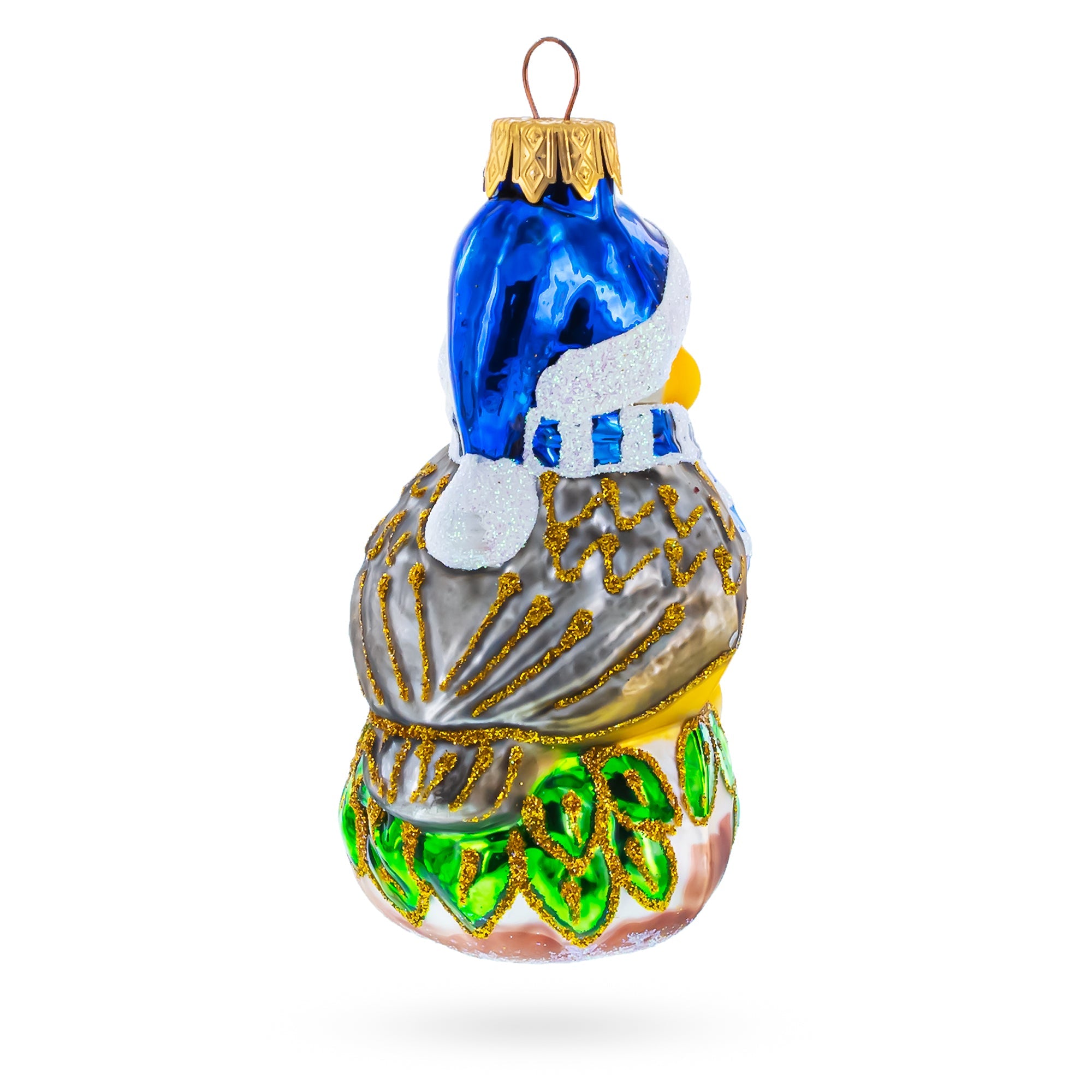 Bird Wearing Hat And Scarf Glass Christmas Ornament