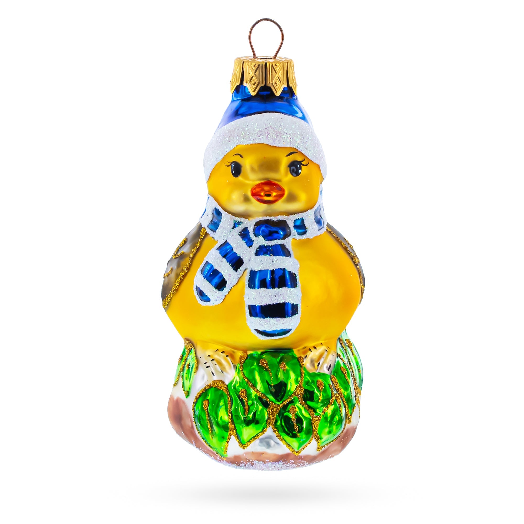 Bird Wearing Hat And Scarf Glass Christmas Ornament