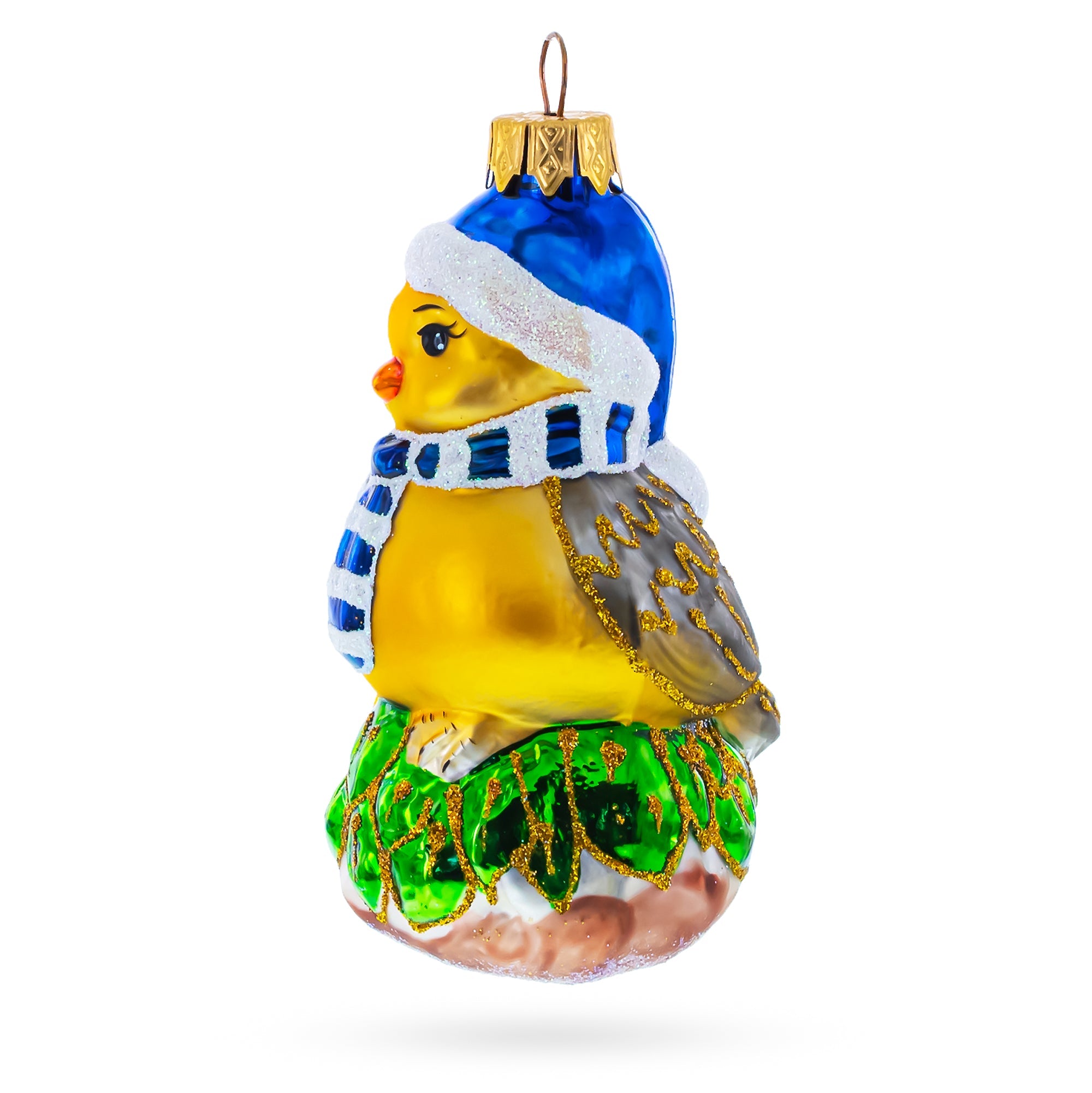 Bird Wearing Hat And Scarf Glass Christmas Ornament