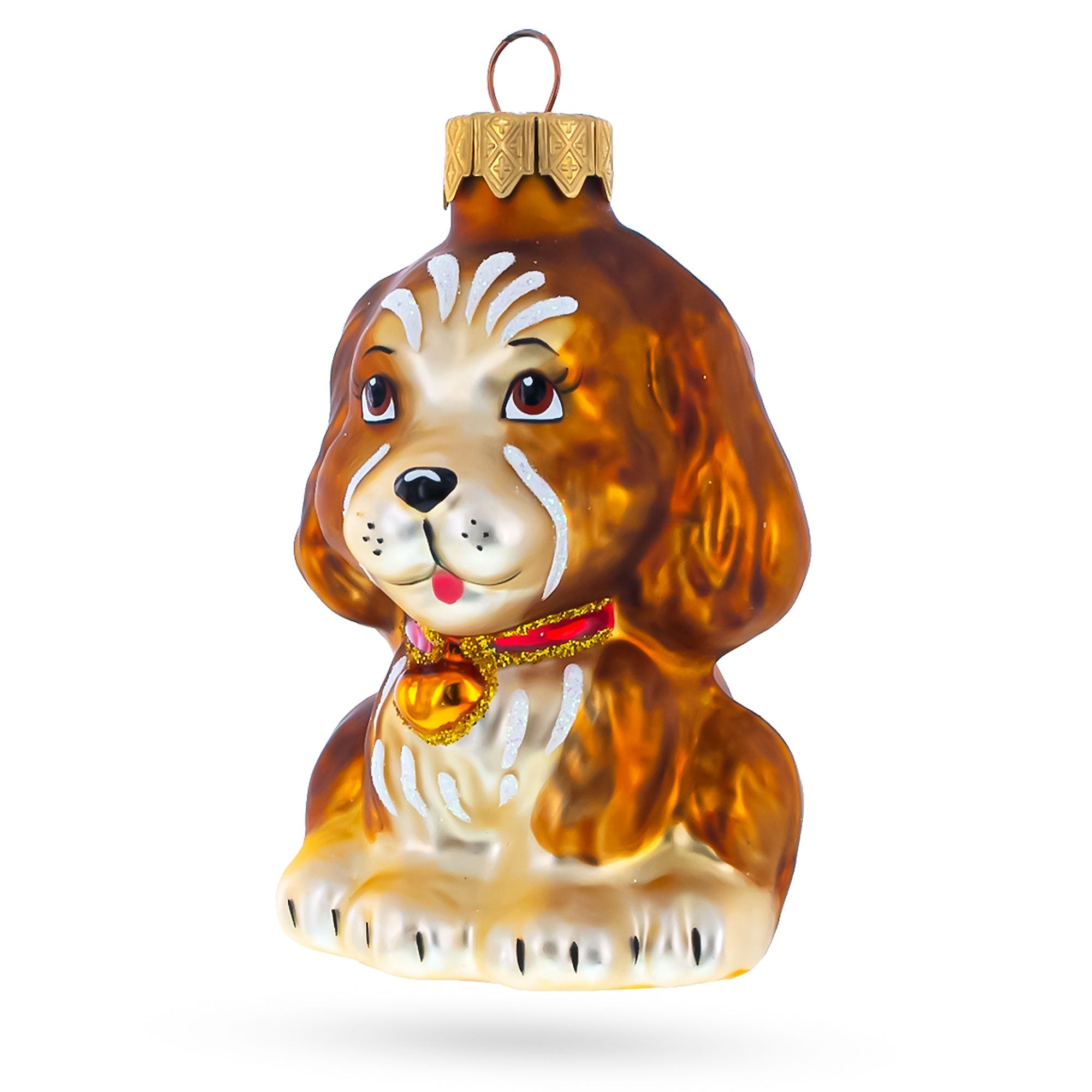 Puppy With Heart On Collar Glass Christmas Ornament