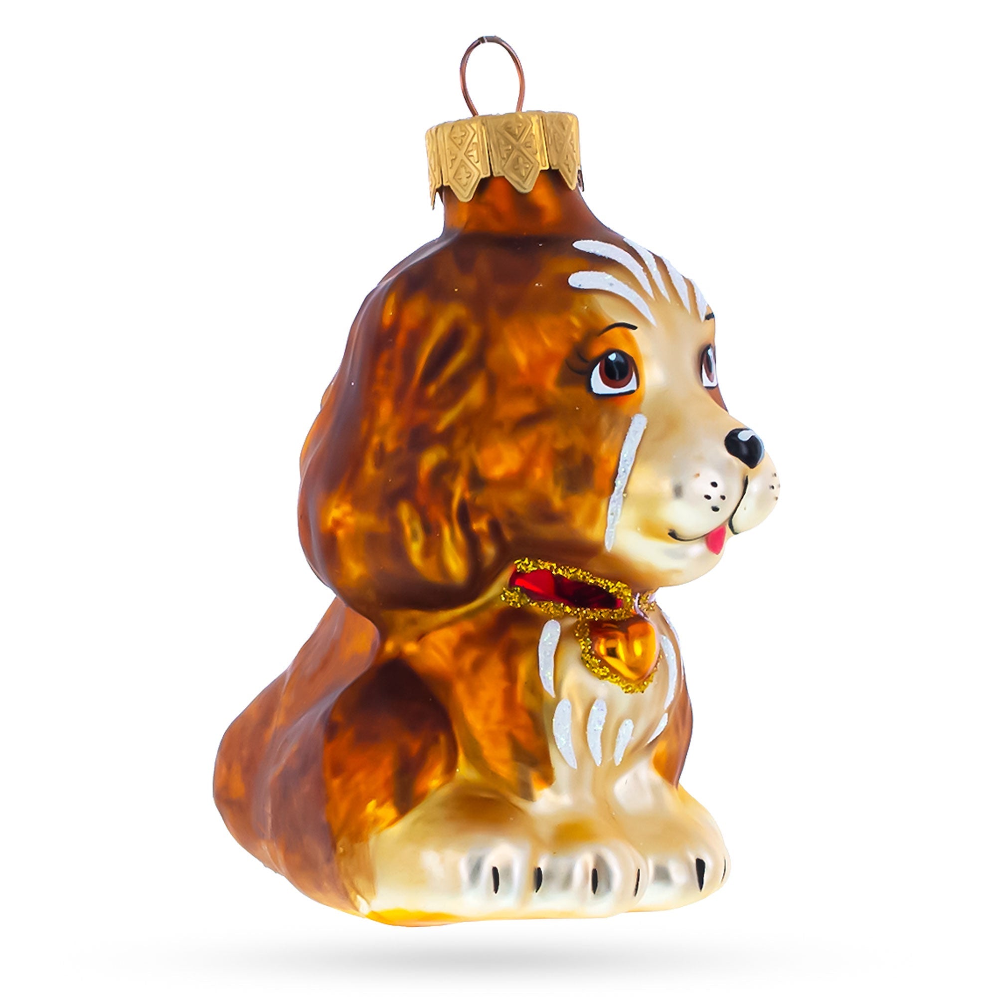 Puppy With Heart On Collar Glass Christmas Ornament