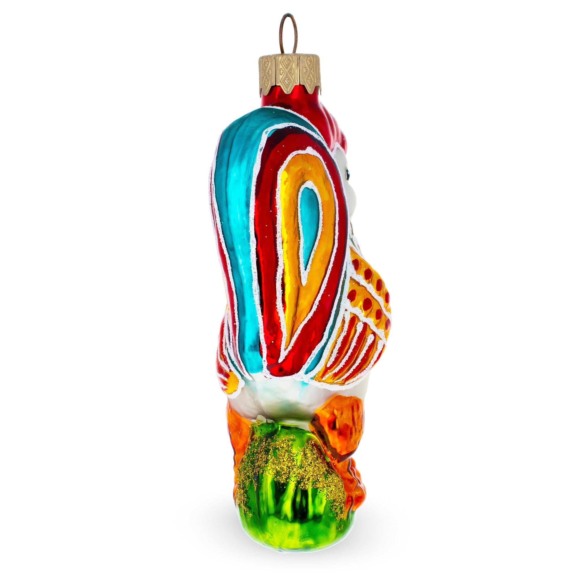 Vibrant And Colorful Rooster Glass Christmas Ornament