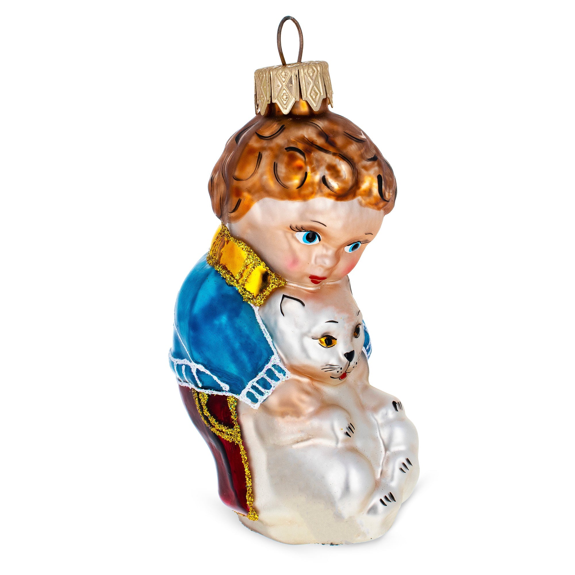 Boy Petting Cat Glass Christmas Ornament