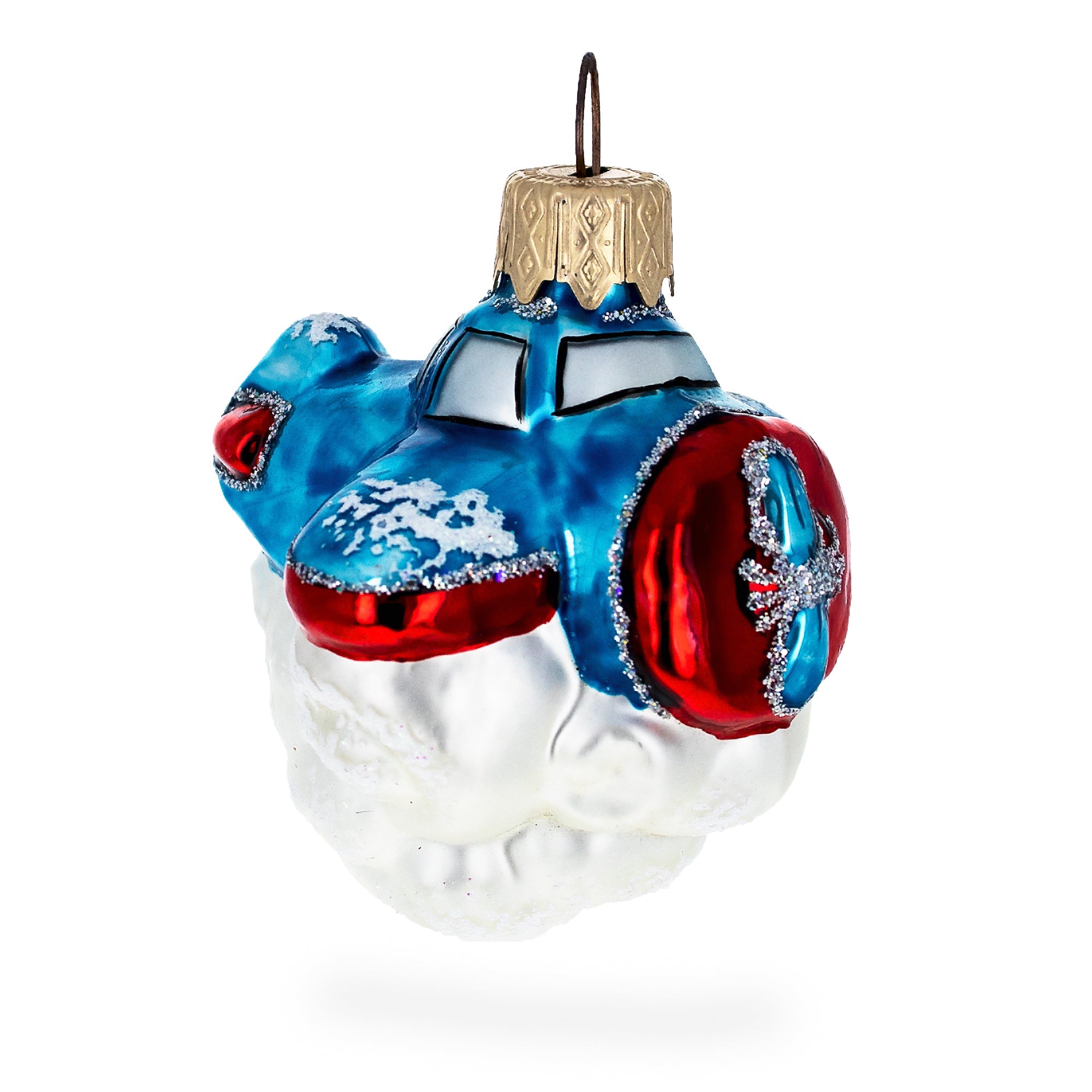 Blue Airplane In The Skies Glass Christmas Ornament