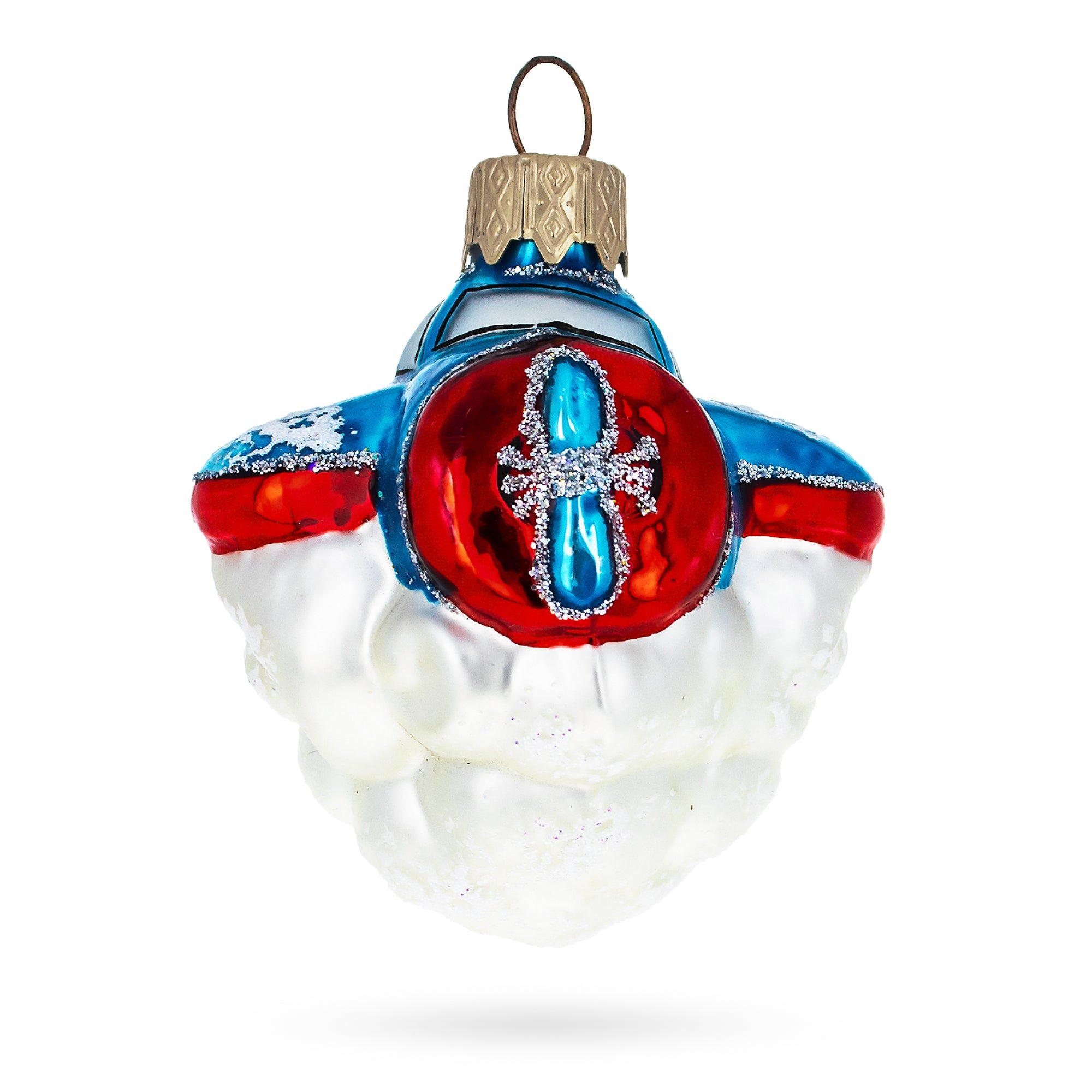 Blue Airplane In The Skies Glass Christmas Ornament