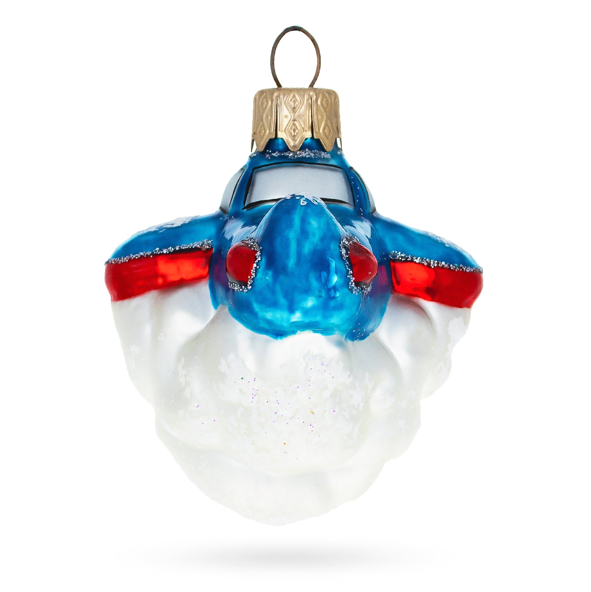 Blue Airplane In The Skies Glass Christmas Ornament