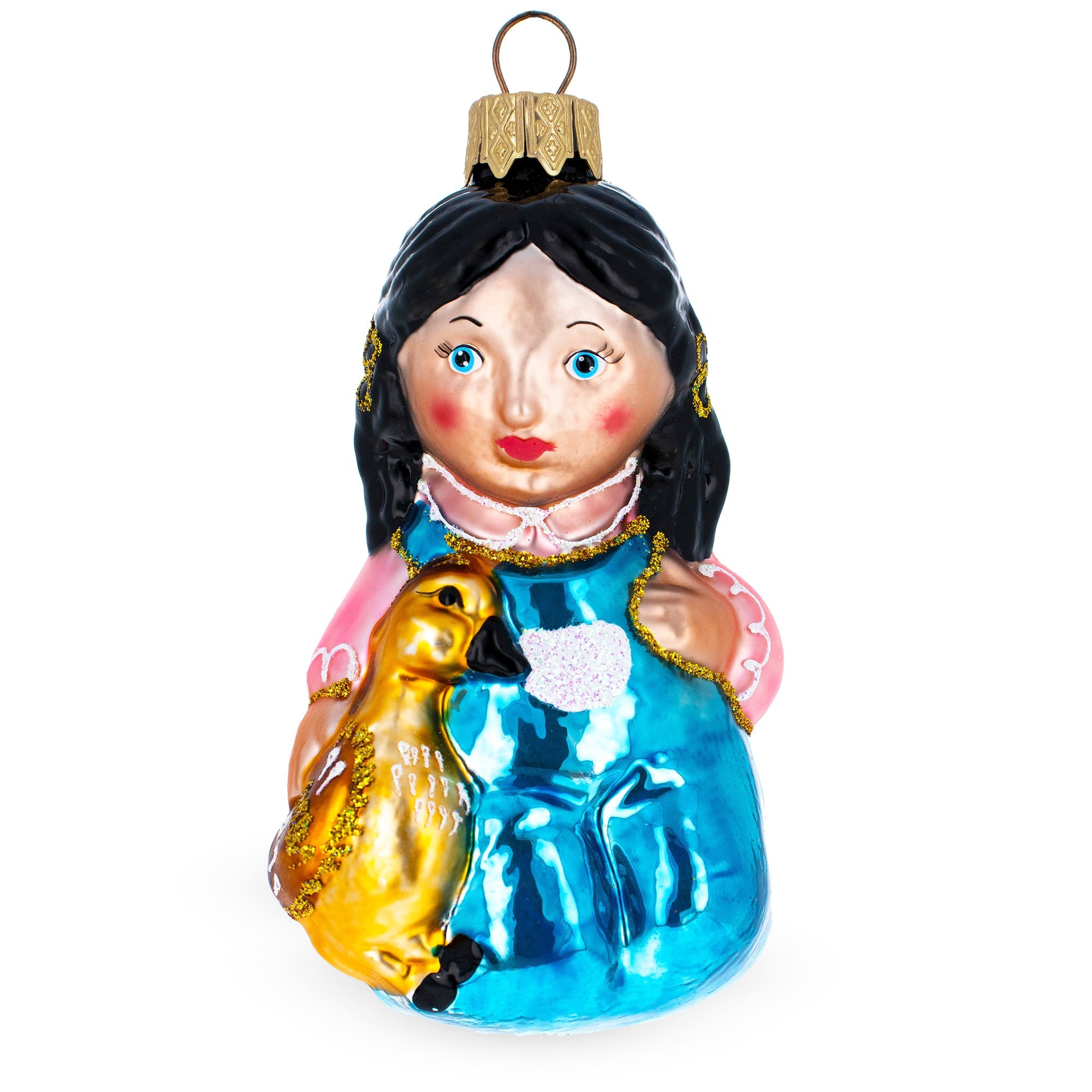 Girl With Goose Glass Christmas Ornament