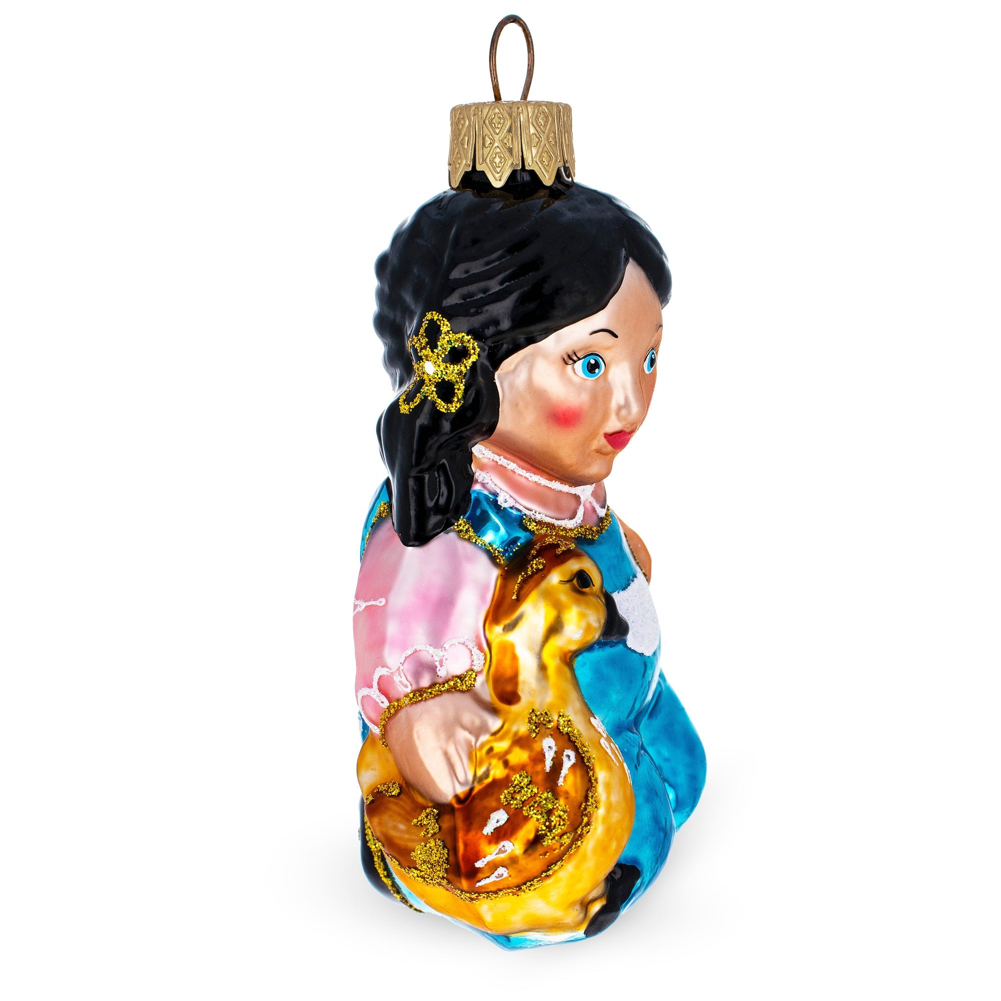 Girl With Goose Glass Christmas Ornament