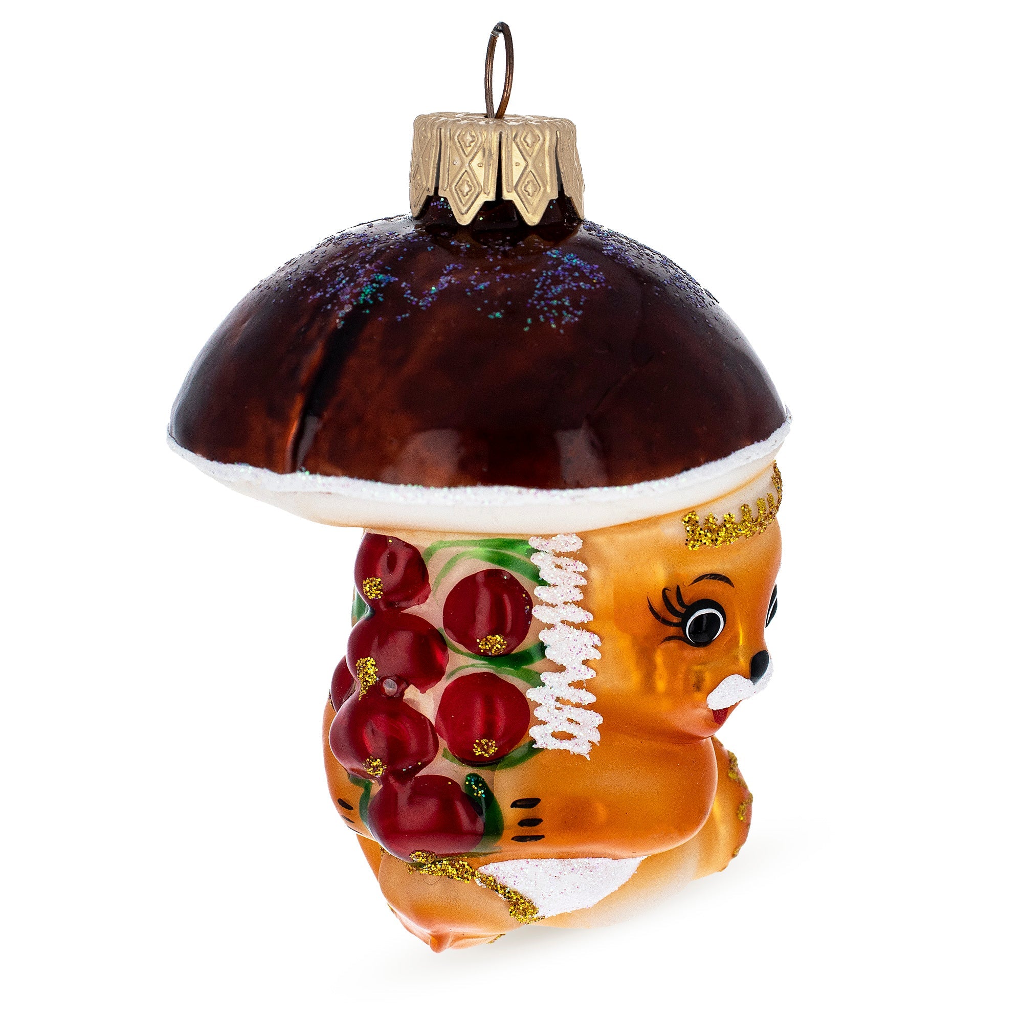 Squirrel Under Mushroom Glass Christmas Ornament