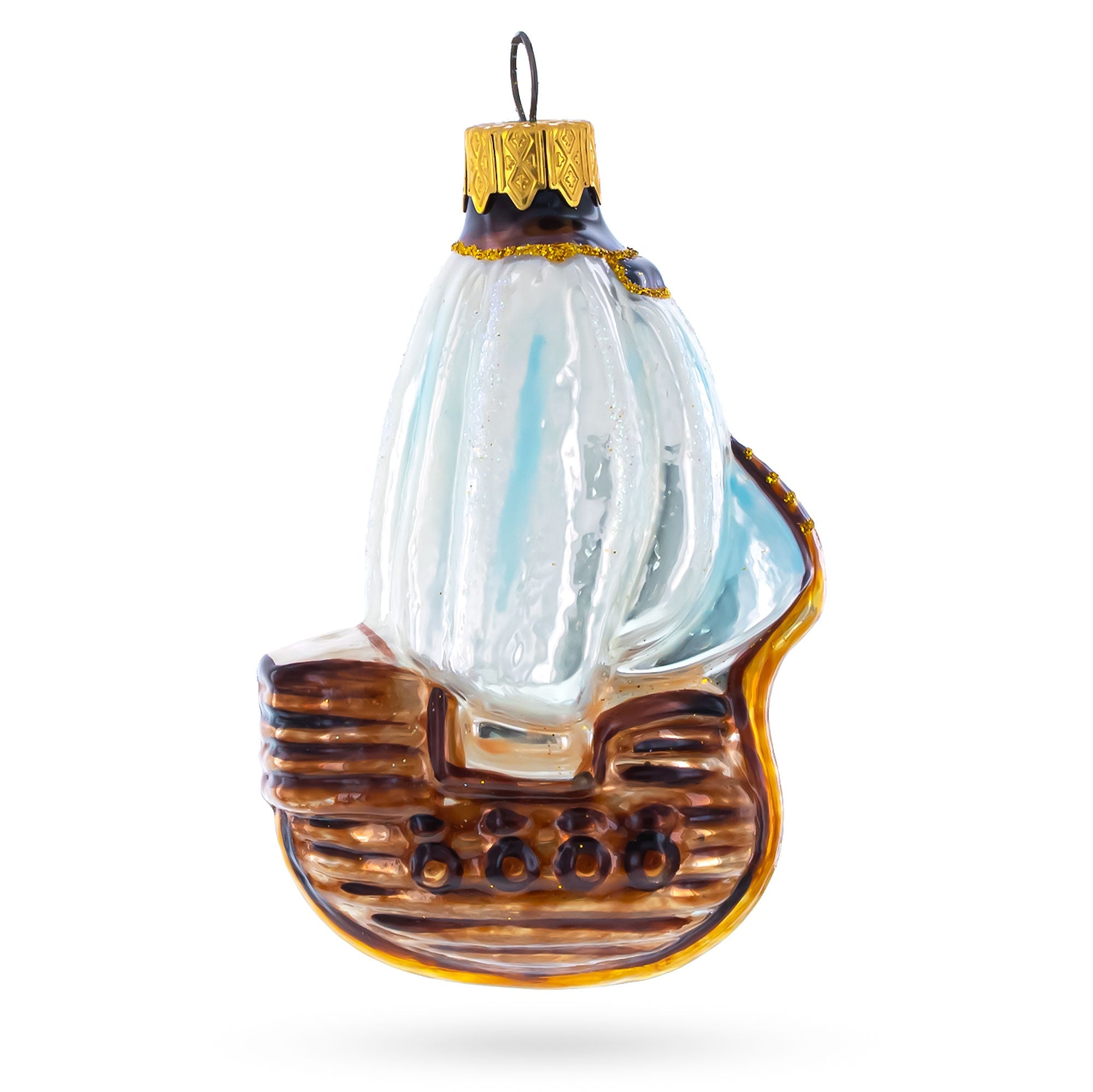 White Sail Tall Ship Glass Christmas Ornament