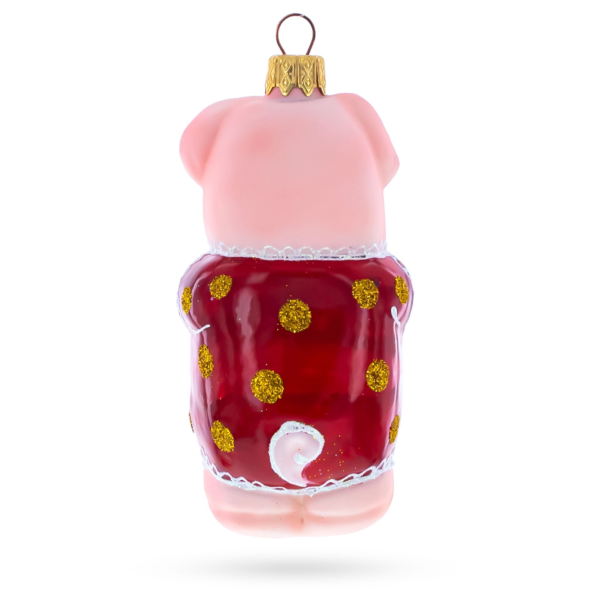 Pig Wearing Red Dress Glass Christmas Ornament