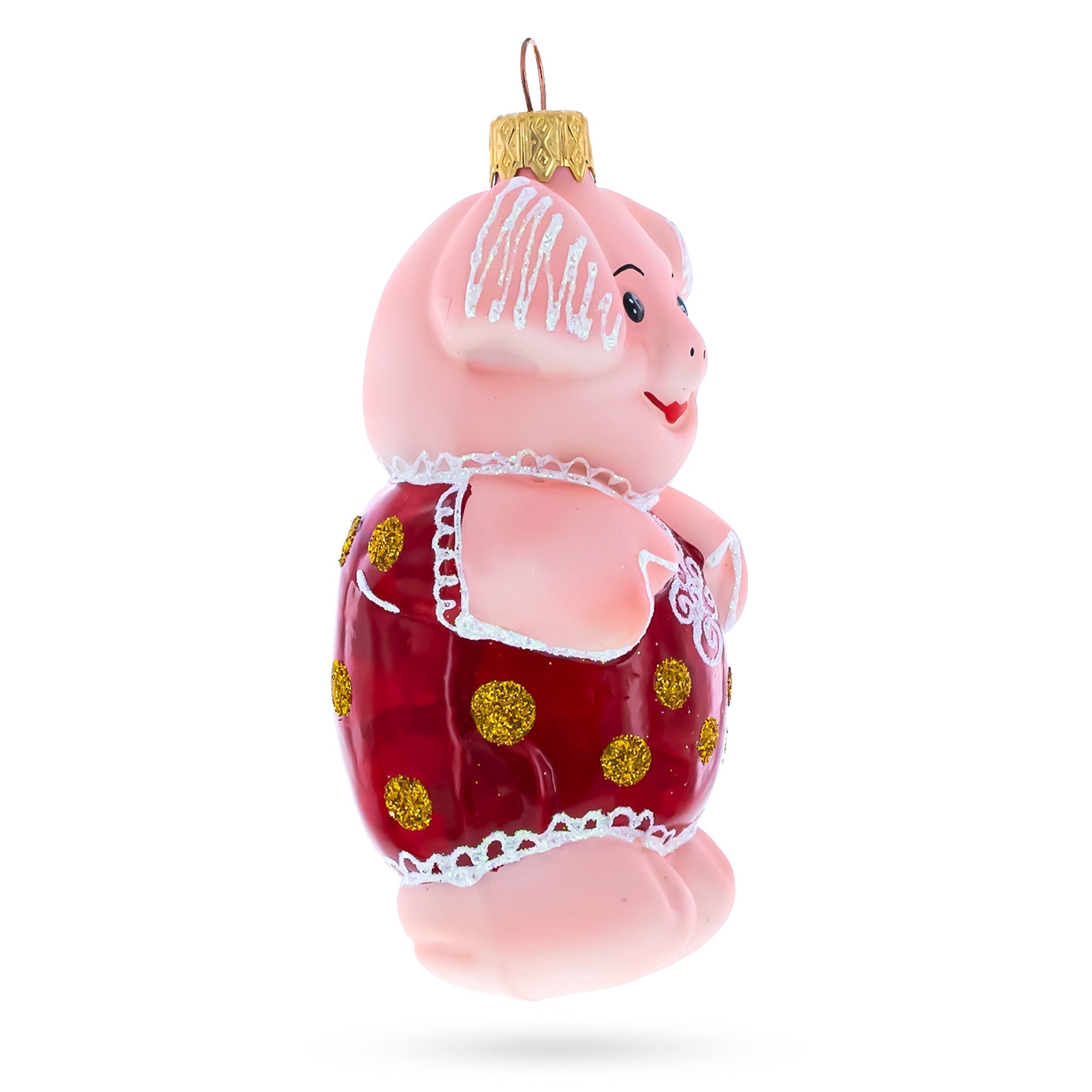 Pig Wearing Red Dress Glass Christmas Ornament