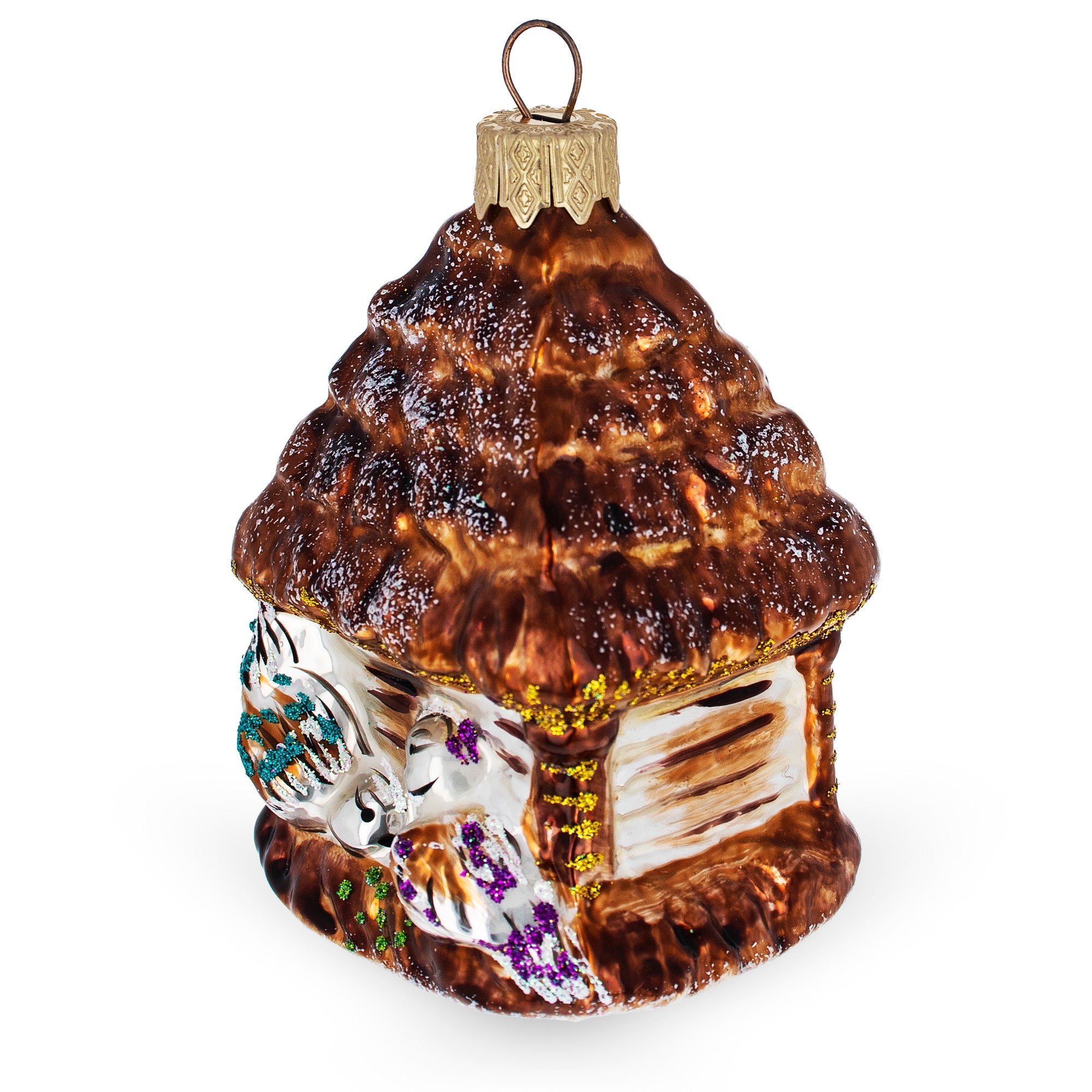 Birds Nestled In A Birdhouse Glass Christmas Ornament