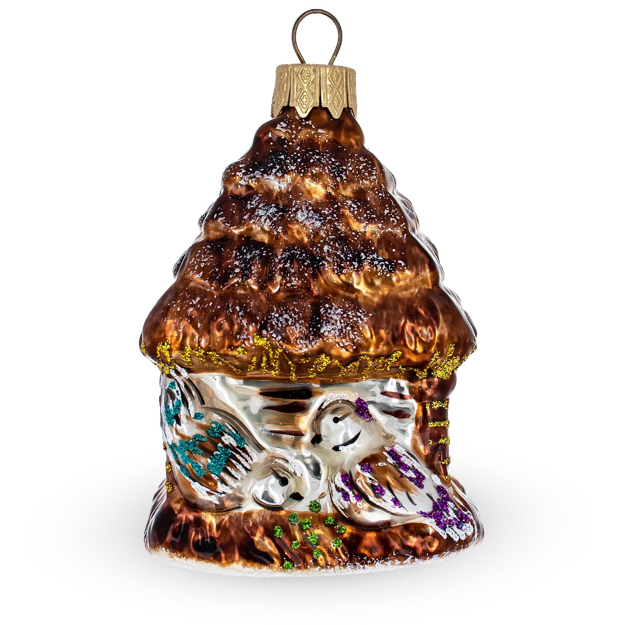 Birds Nestled In A Birdhouse Glass Christmas Ornament