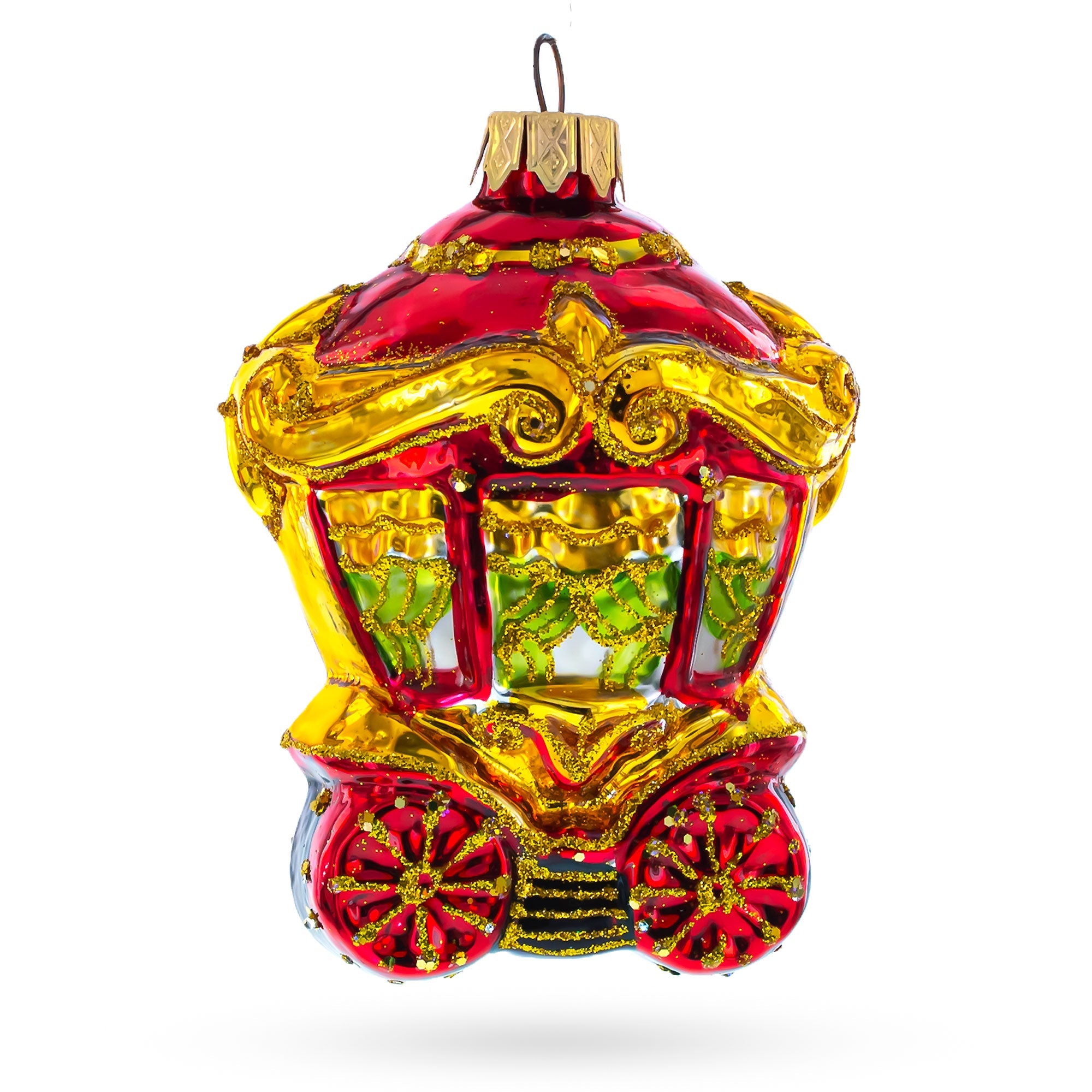 Glittered Royal Coach Glass Christmas Ornament